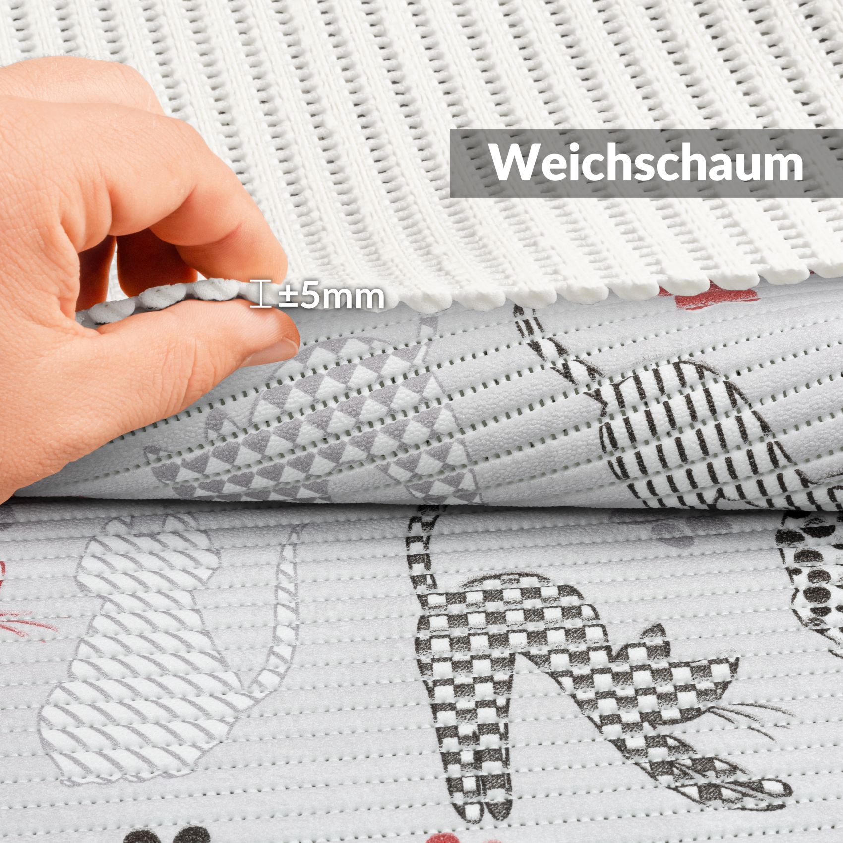 DM014DE_50 Weichschaummatte Badematte rutschfest Badvorleger Meterware Antirutschmatte Katzen Breite 65cm