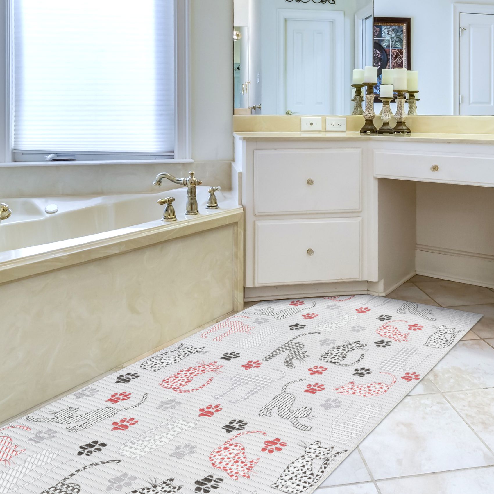 DM014DE_15 Weichschaummatte Badematte rutschfest Badvorleger Meterware Antirutschmatte Katzen Breite 65cm