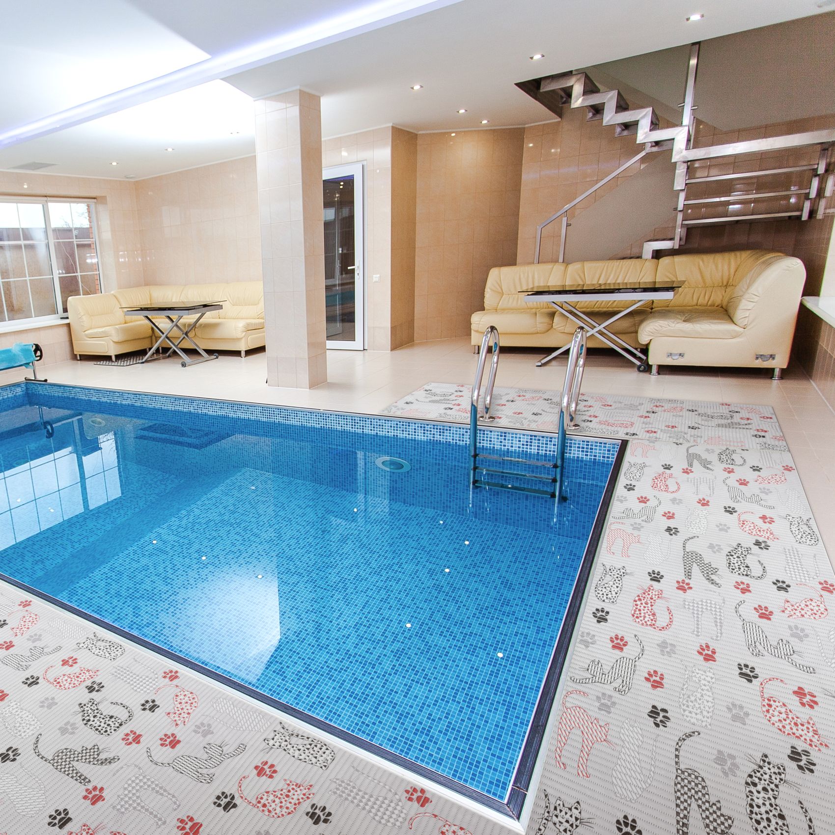 DM014DE_19 Weichschaummatte Badematte rutschfest Badvorleger Meterware Antirutschmatte Katzen Breite 65cm