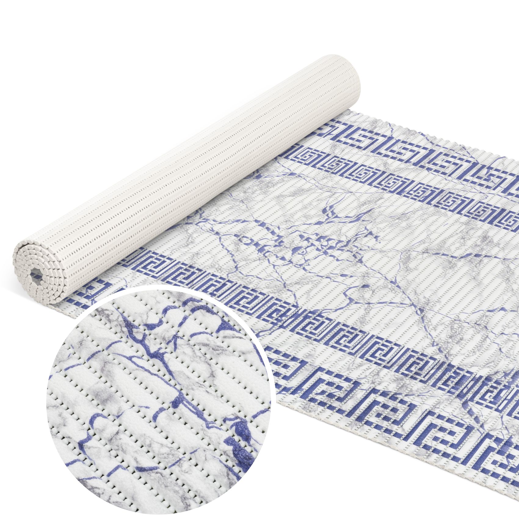 DM038AE_10A Weichschaummatte Badematte rutschfest Badvorleger Meterware Antirutschmatte Marmor Blau Breite 65cm