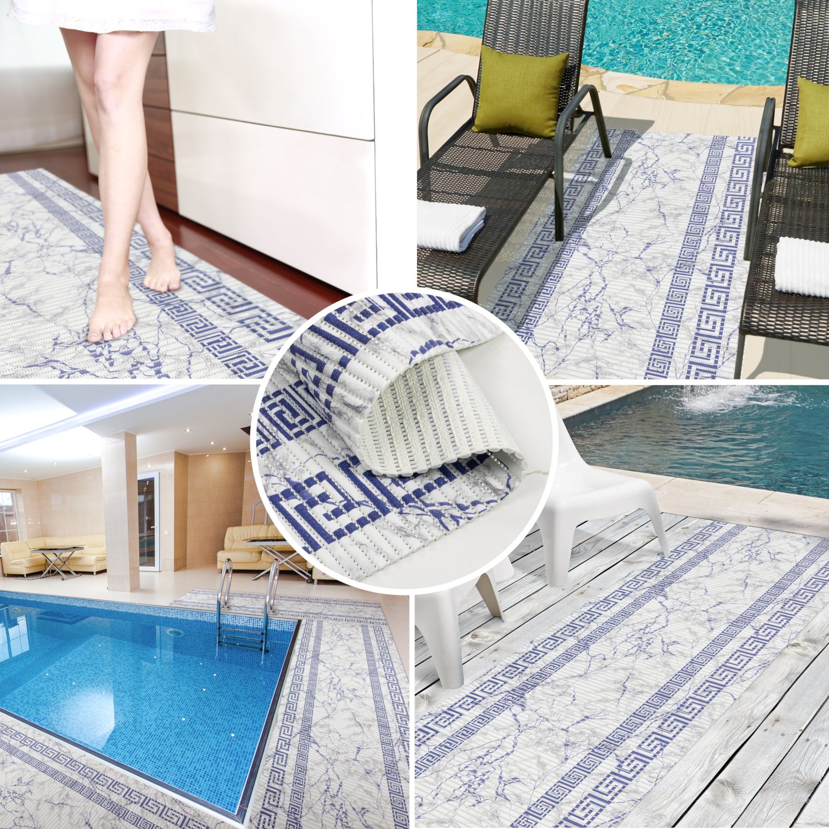 DM038AE_30 Weichschaummatte Badematte rutschfest Badvorleger Meterware Antirutschmatte Marmor Blau Breite 65cm