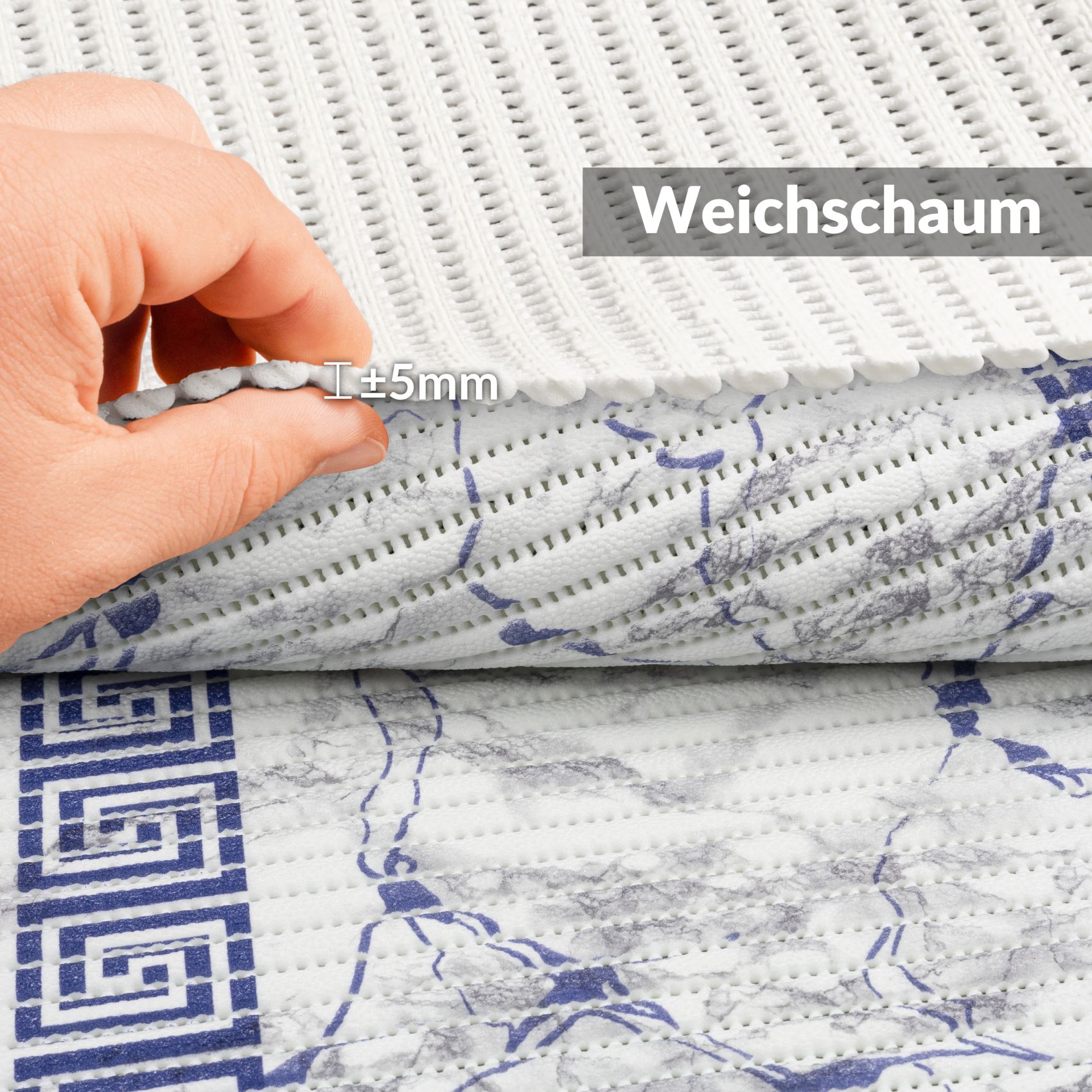 DM038AE_50 Weichschaummatte Badematte rutschfest Badvorleger Meterware Antirutschmatte Marmor Blau Breite 65cm