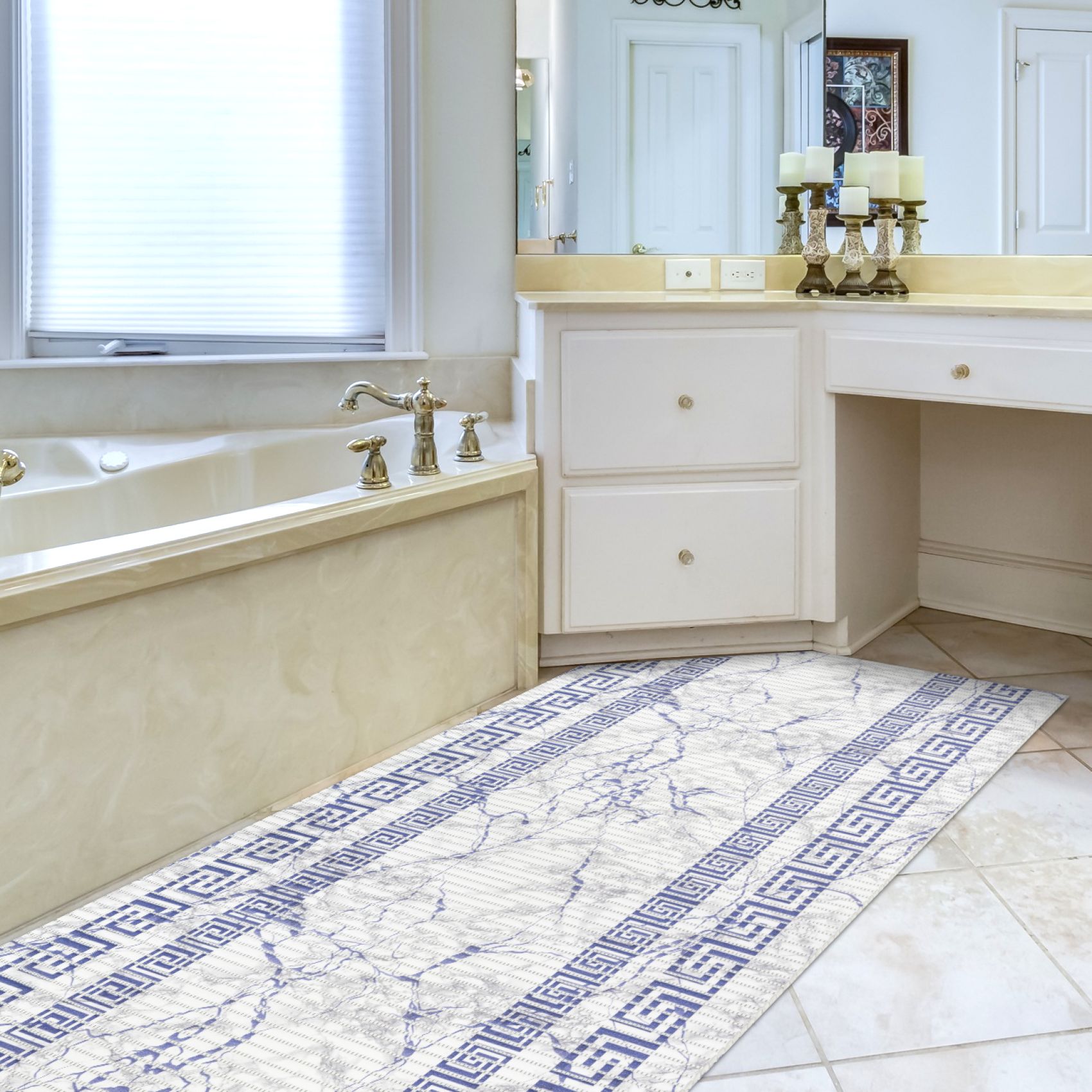 DM038AE_15 Weichschaummatte Badematte rutschfest Badvorleger Meterware Antirutschmatte Marmor Blau Breite 65cm