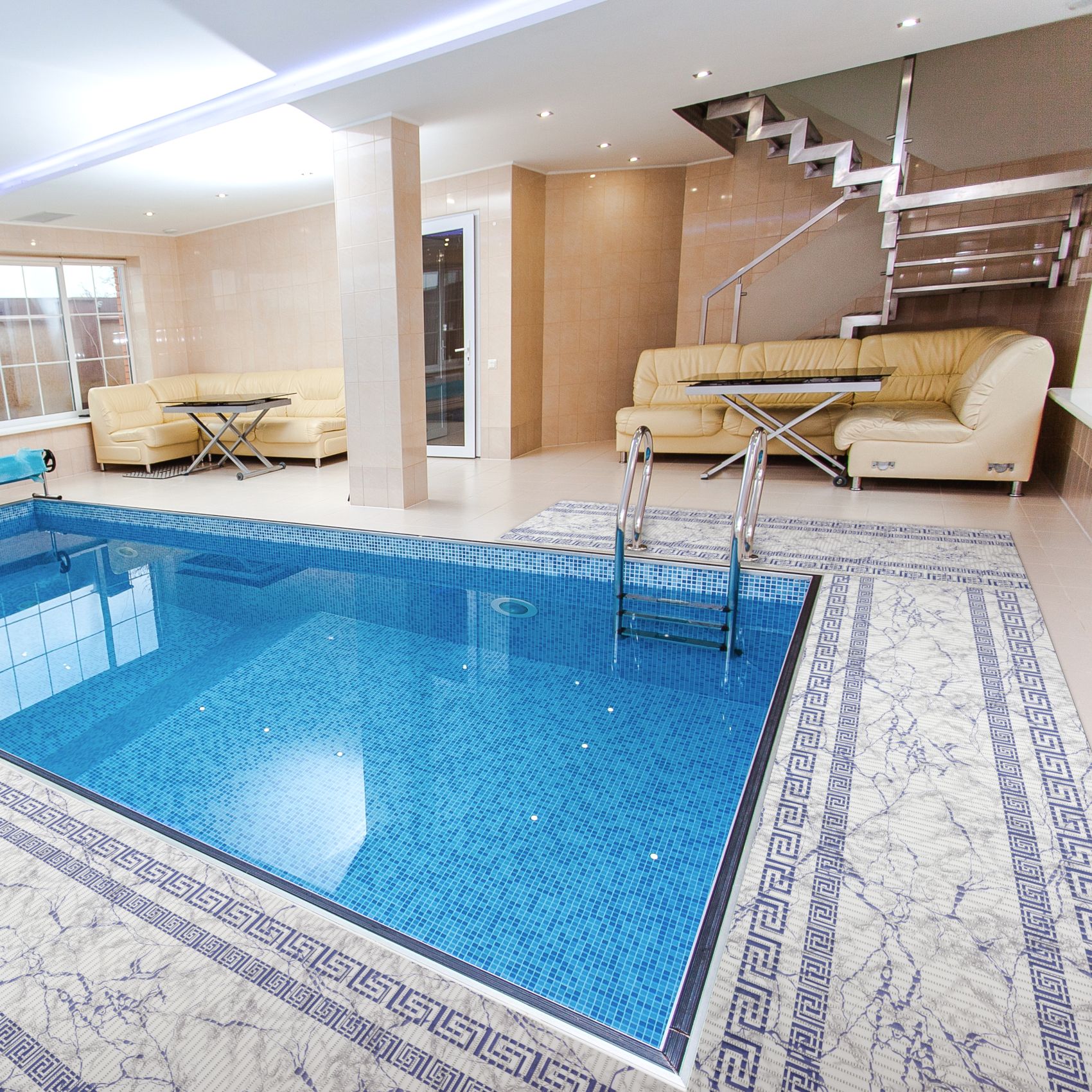 DM038AE_19 Weichschaummatte Badematte rutschfest Badvorleger Meterware Antirutschmatte Marmor Blau Breite 65cm