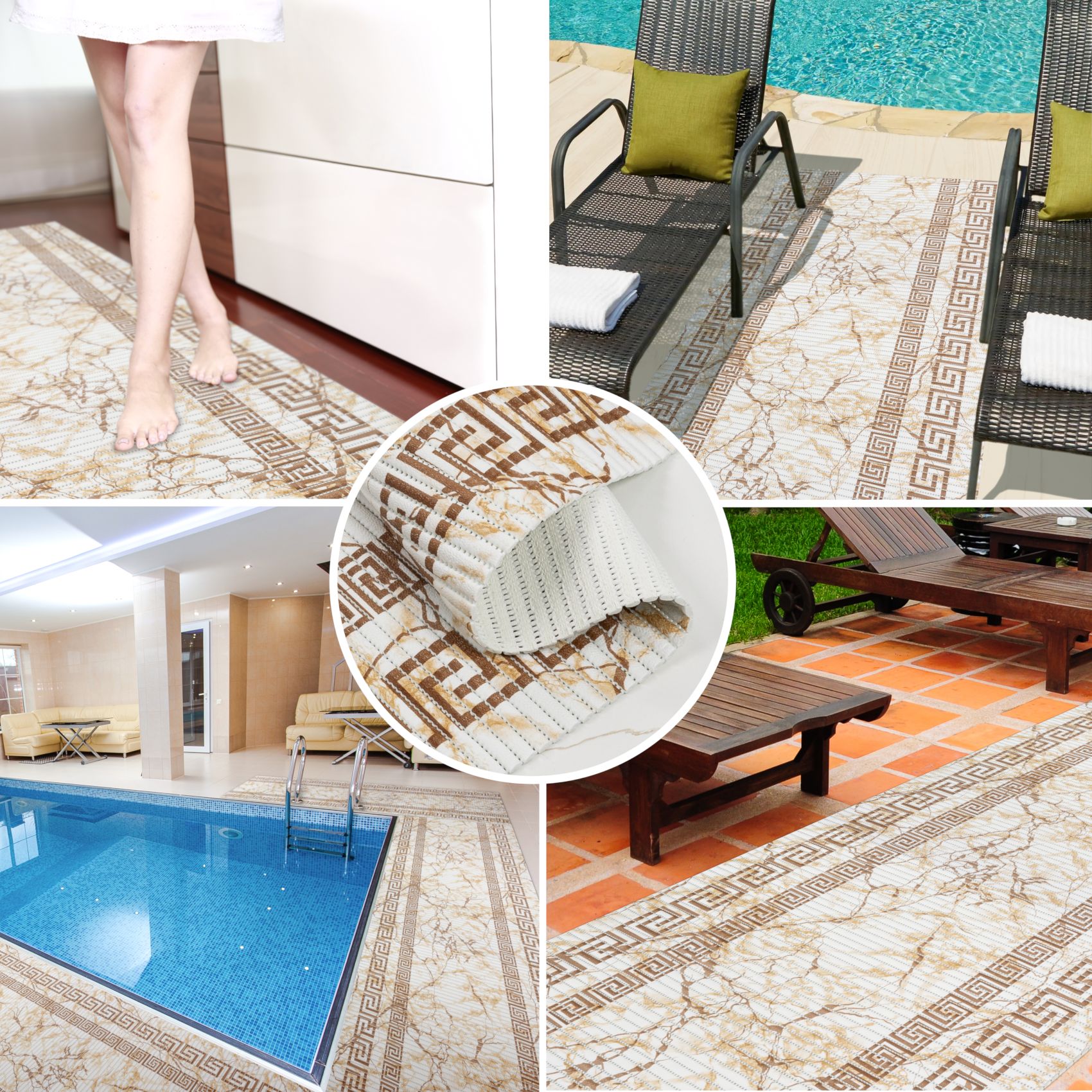 DM038BE_30 Weichschaummatte Badematte rutschfest Badvorleger Meterware Antirutschmatte Marmor Beige Breite 65cm