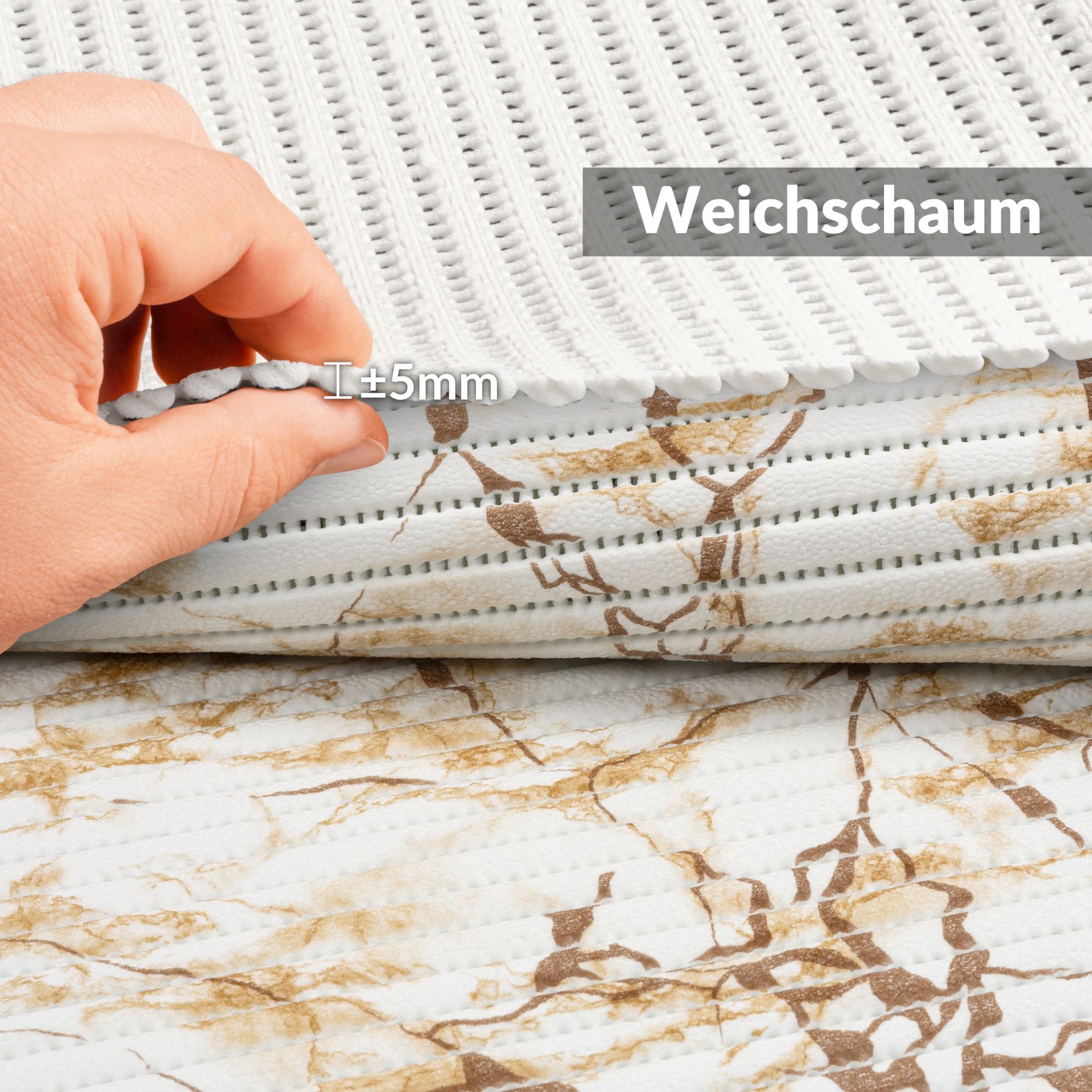 DM038BE_50 Weichschaummatte Badematte rutschfest Badvorleger Meterware Antirutschmatte Marmor Beige Breite 65cm