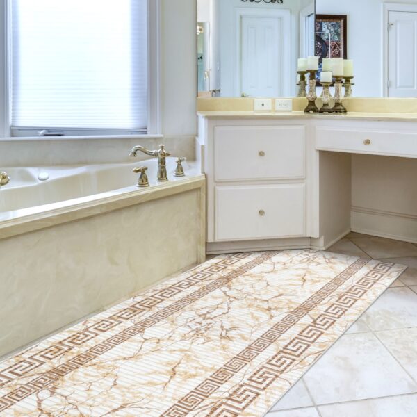 Weichschaummatte Badematte rutschfest Badvorleger Meterware Antirutschmatte Marmor Beige Breite 65cm