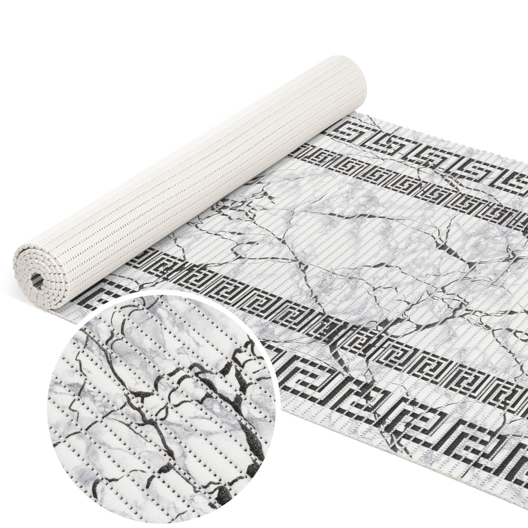 DM038DE_10A Weichschaummatte Badematte rutschfest Badvorleger Meterware Antirutschmatte Marmor Schwarz Breite 65cm