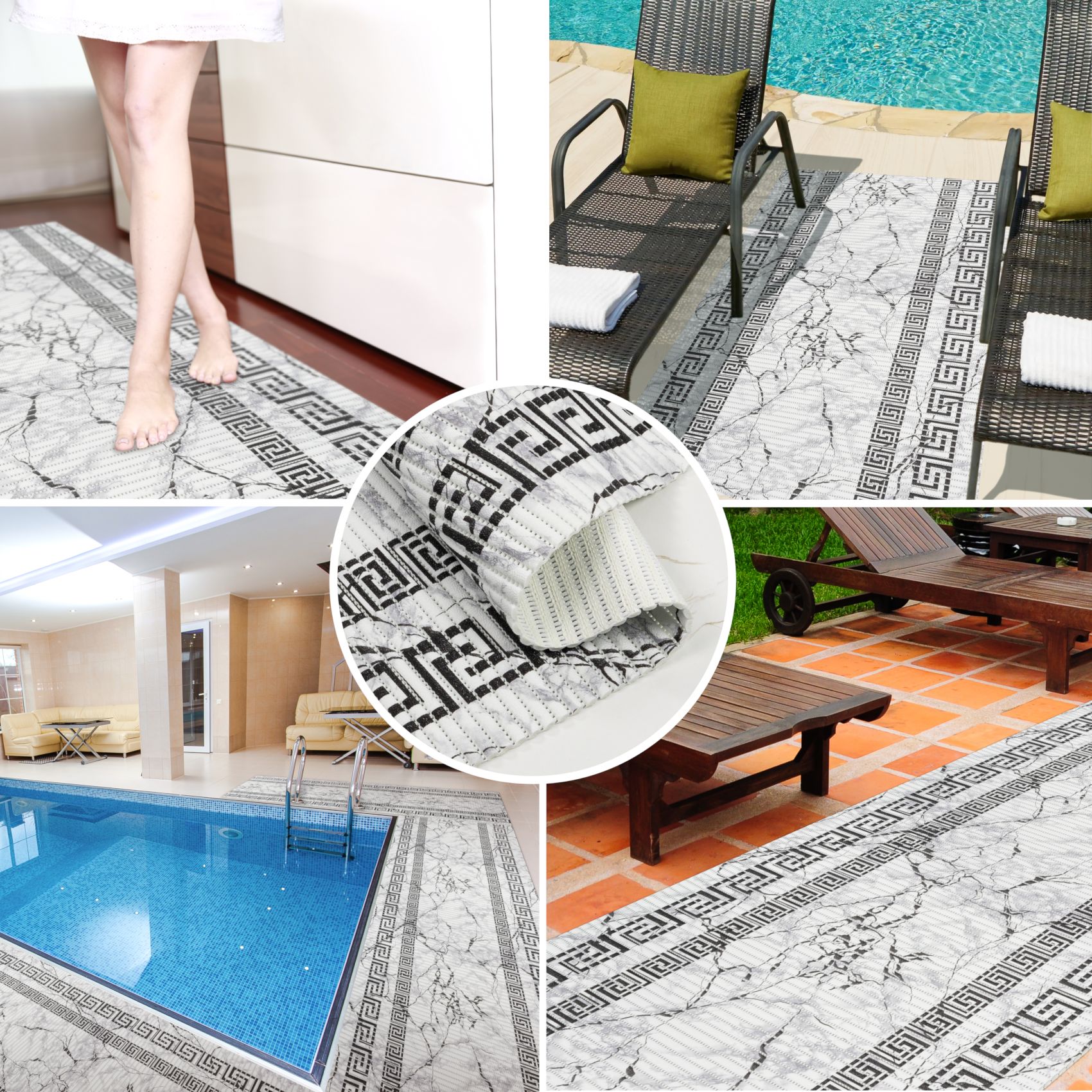 DM038DE_30 Weichschaummatte Badematte rutschfest Badvorleger Meterware Antirutschmatte Marmor Schwarz Breite 65cm