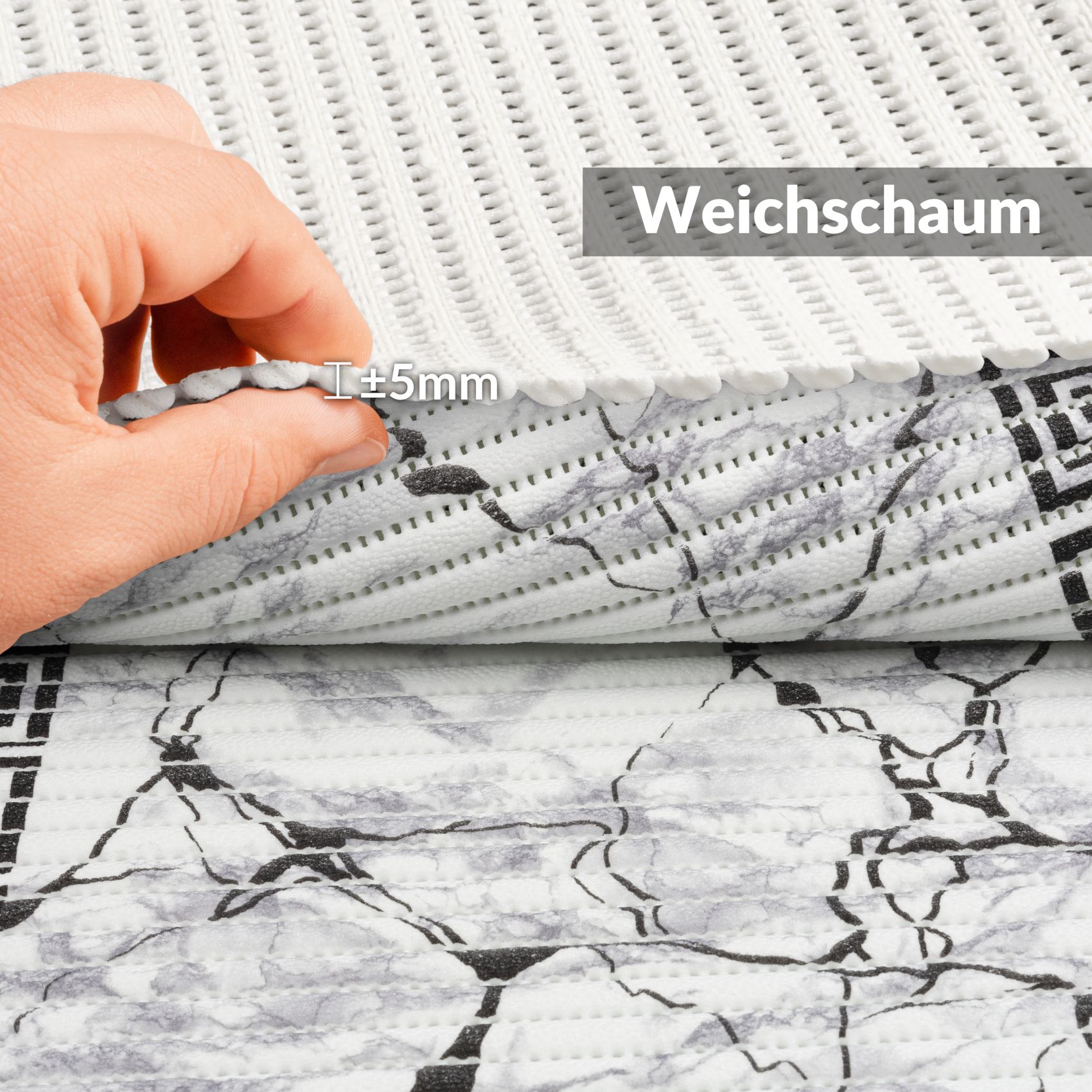 DM038DE_50 Weichschaummatte Badematte rutschfest Badvorleger Meterware Antirutschmatte Marmor Schwarz Breite 65cm