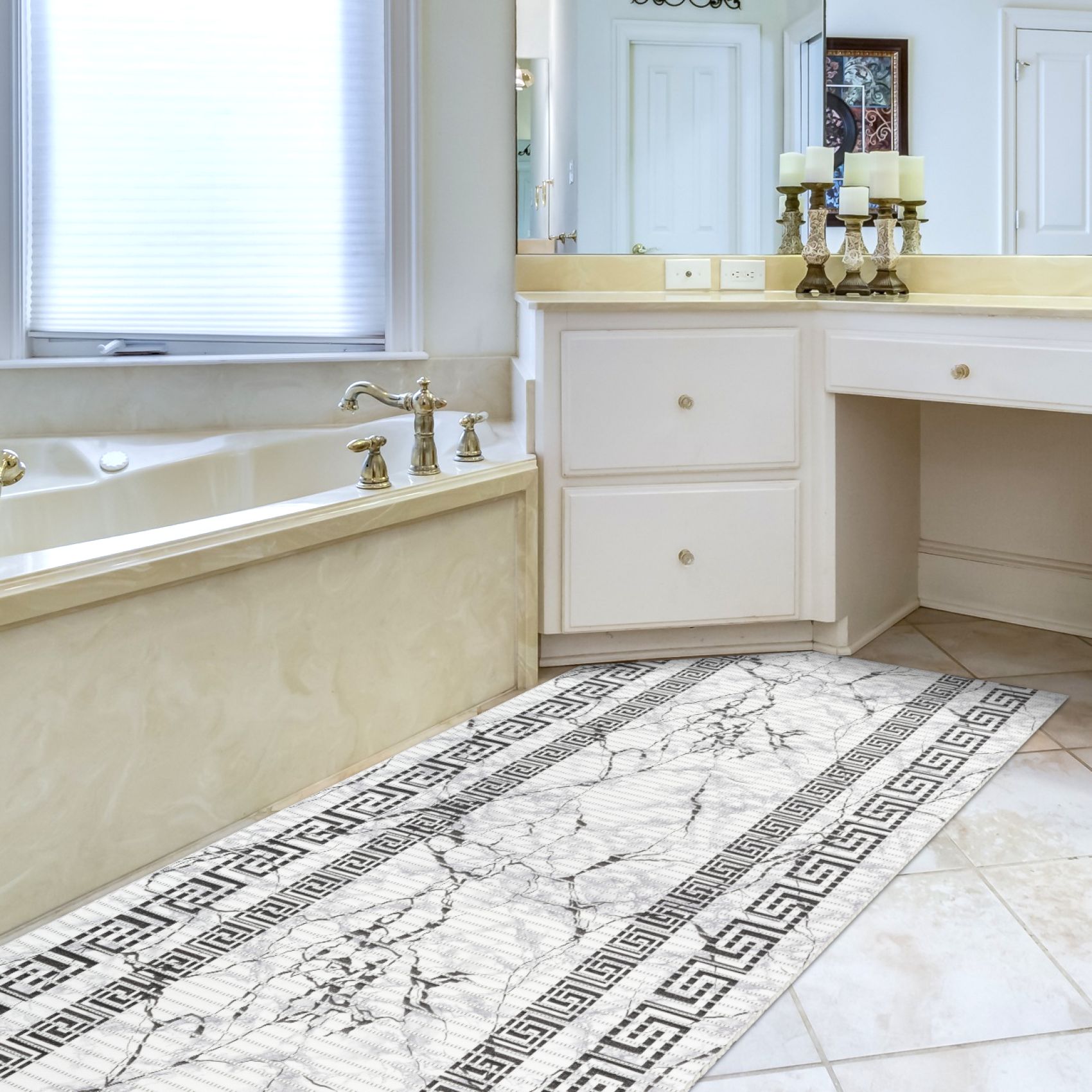 DM038DE_15 Weichschaummatte Badematte rutschfest Badvorleger Meterware Antirutschmatte Marmor Schwarz Breite 65cm