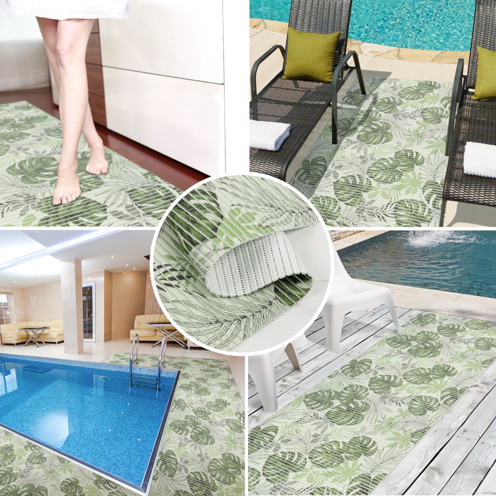 DM265CE_30 Weichschaummatte Badematte rutschfest Badvorleger Meterware Antirutschmatte Palmenblat Breite 65cm