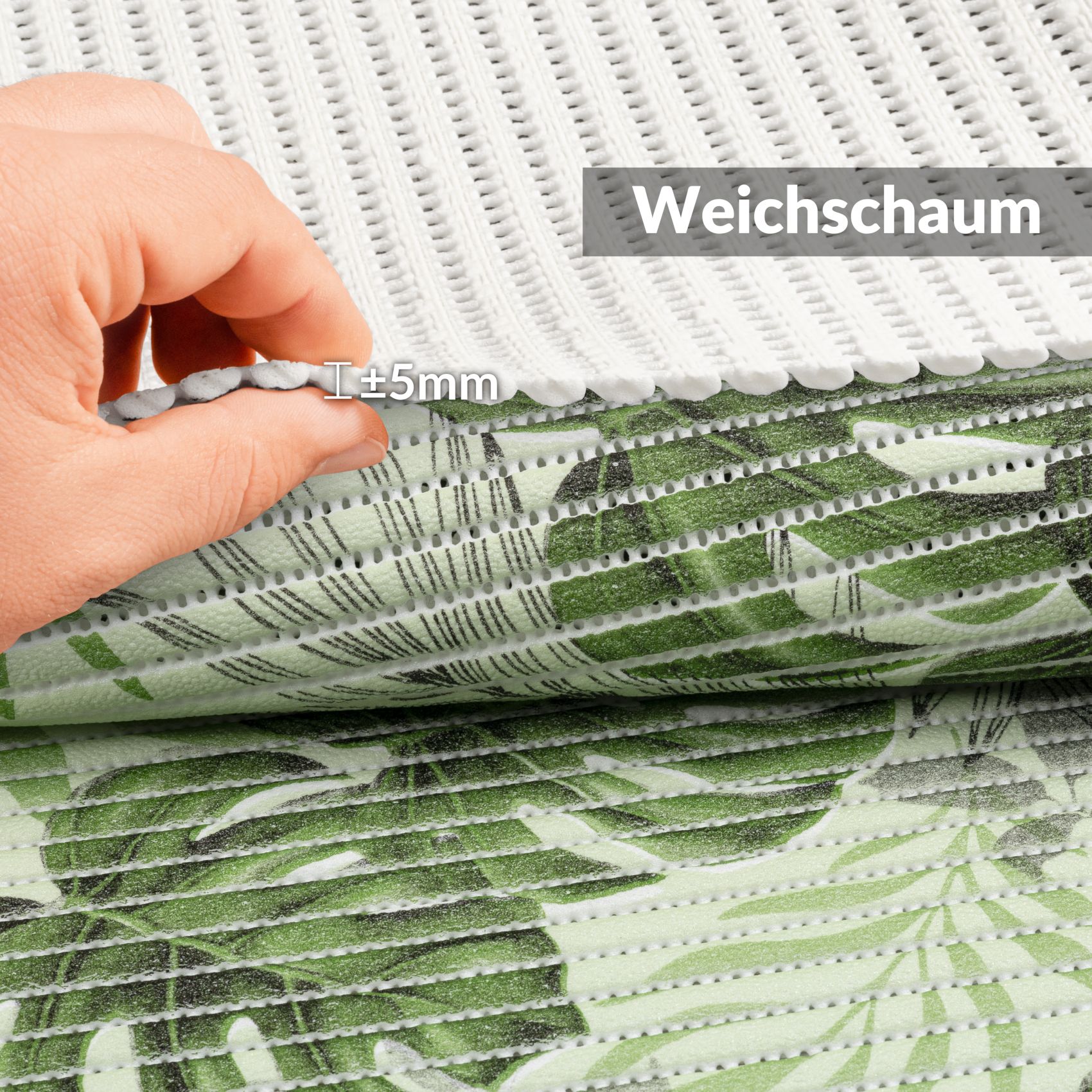 DM265CE_50 Weichschaummatte Badematte rutschfest Badvorleger Meterware Antirutschmatte Palmenblat Breite 65cm
