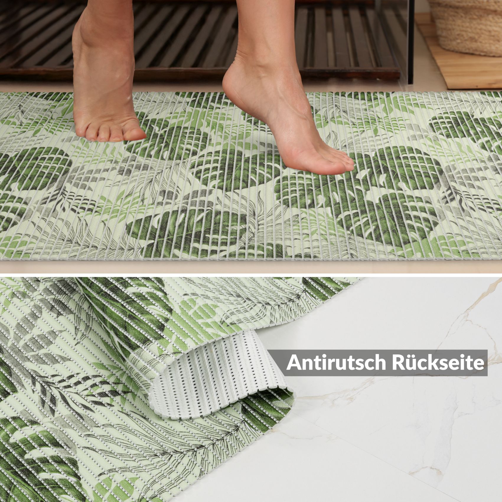 DM265CE_60 Weichschaummatte Badematte rutschfest Badvorleger Meterware Antirutschmatte Palmenblat Breite 65cm