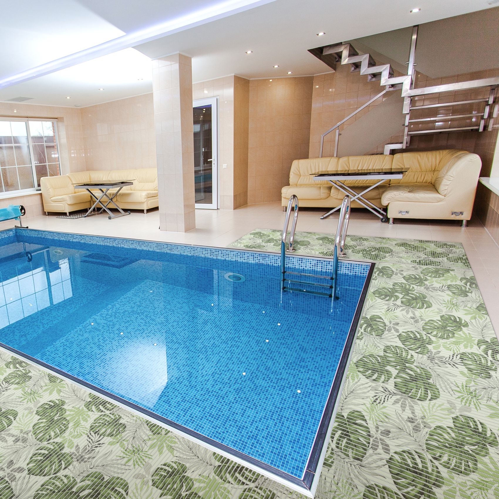 DM265CE_19 Weichschaummatte Badematte rutschfest Badvorleger Meterware Antirutschmatte Palmenblat Breite 65cm