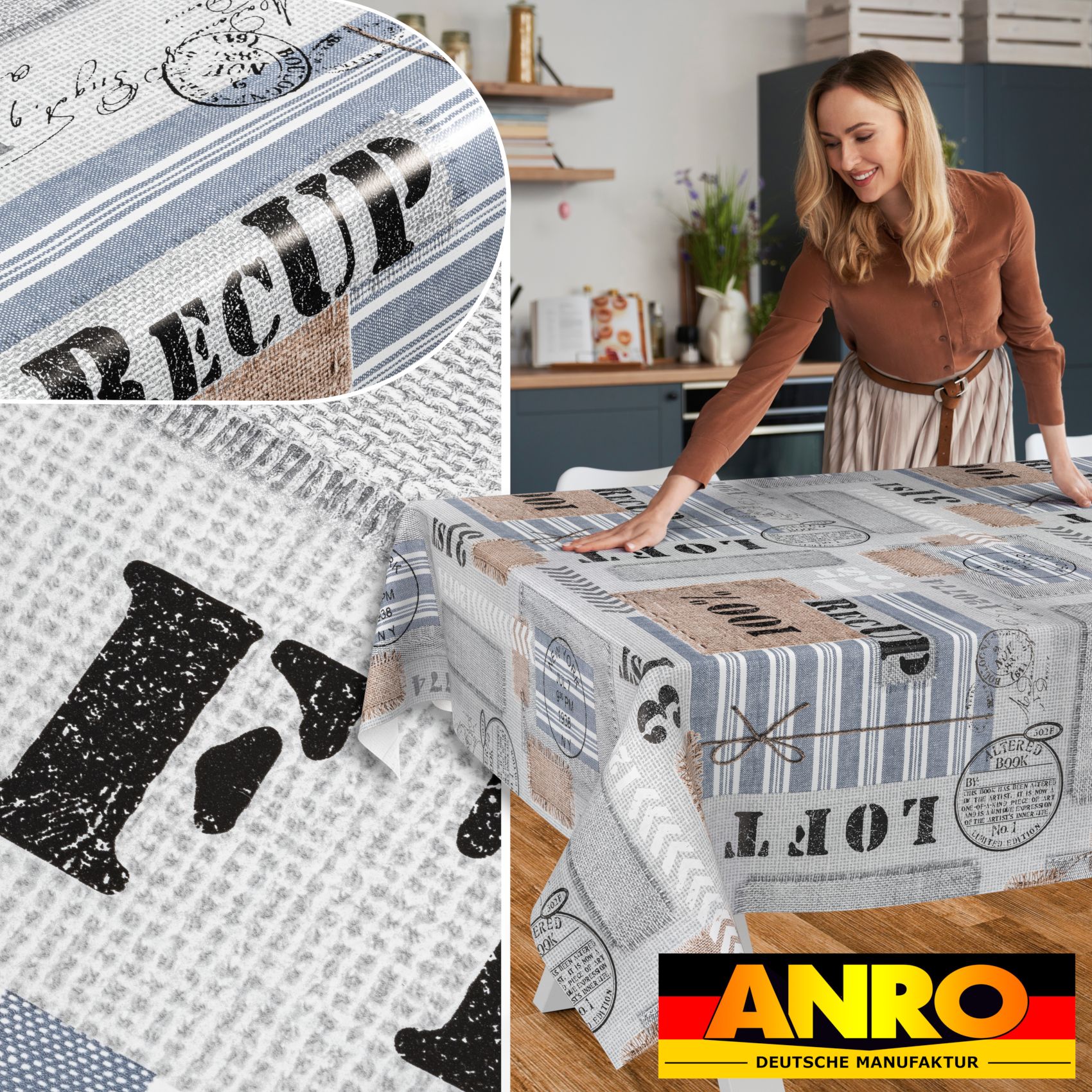 C02311E_SQ_50 Wachstischdecke Wachstuch Tischdecke Wachstuch Meterware Tischdecke abwaschbar Gartentischdecke Patchwork