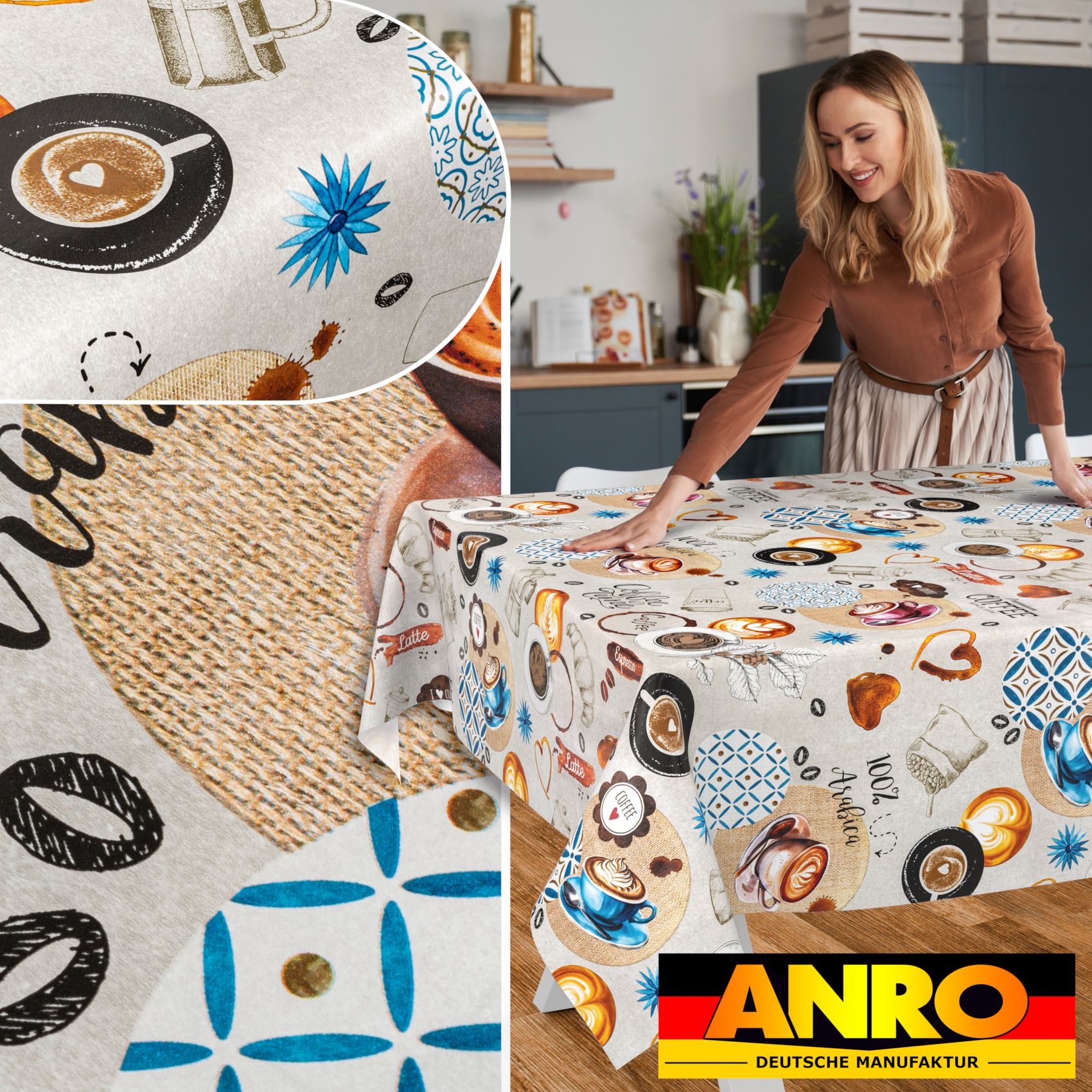 Wachstischdecke Wachstuch Tischdecke Wachstuch Meterware Tischdecke abwaschbar Gartentischdecke Coffee Time