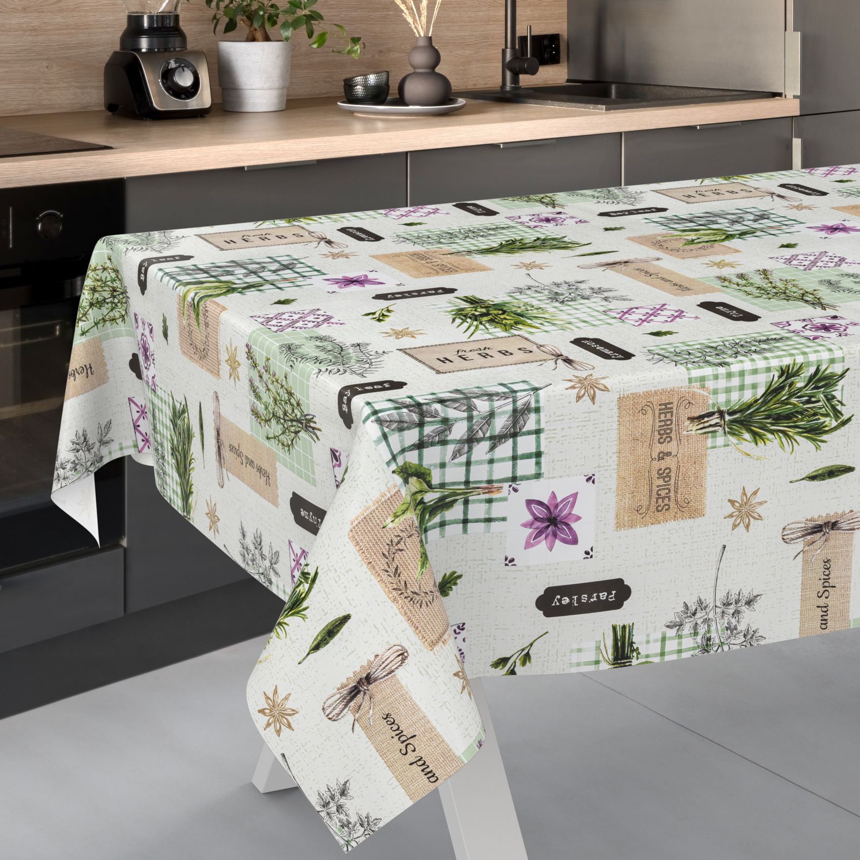 C02331E_SQ_13 Wachstischdecke Wachstuch Tischdecke Wachstuch Meterware Tischdecke abwaschbar Gartentischdecke Kräuter