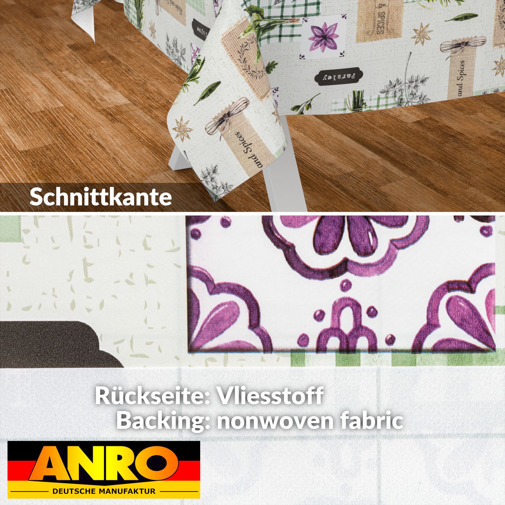 C02331E_SQ_30 Wachstischdecke Wachstuch Tischdecke Wachstuch Meterware Tischdecke abwaschbar Gartentischdecke Kräuter