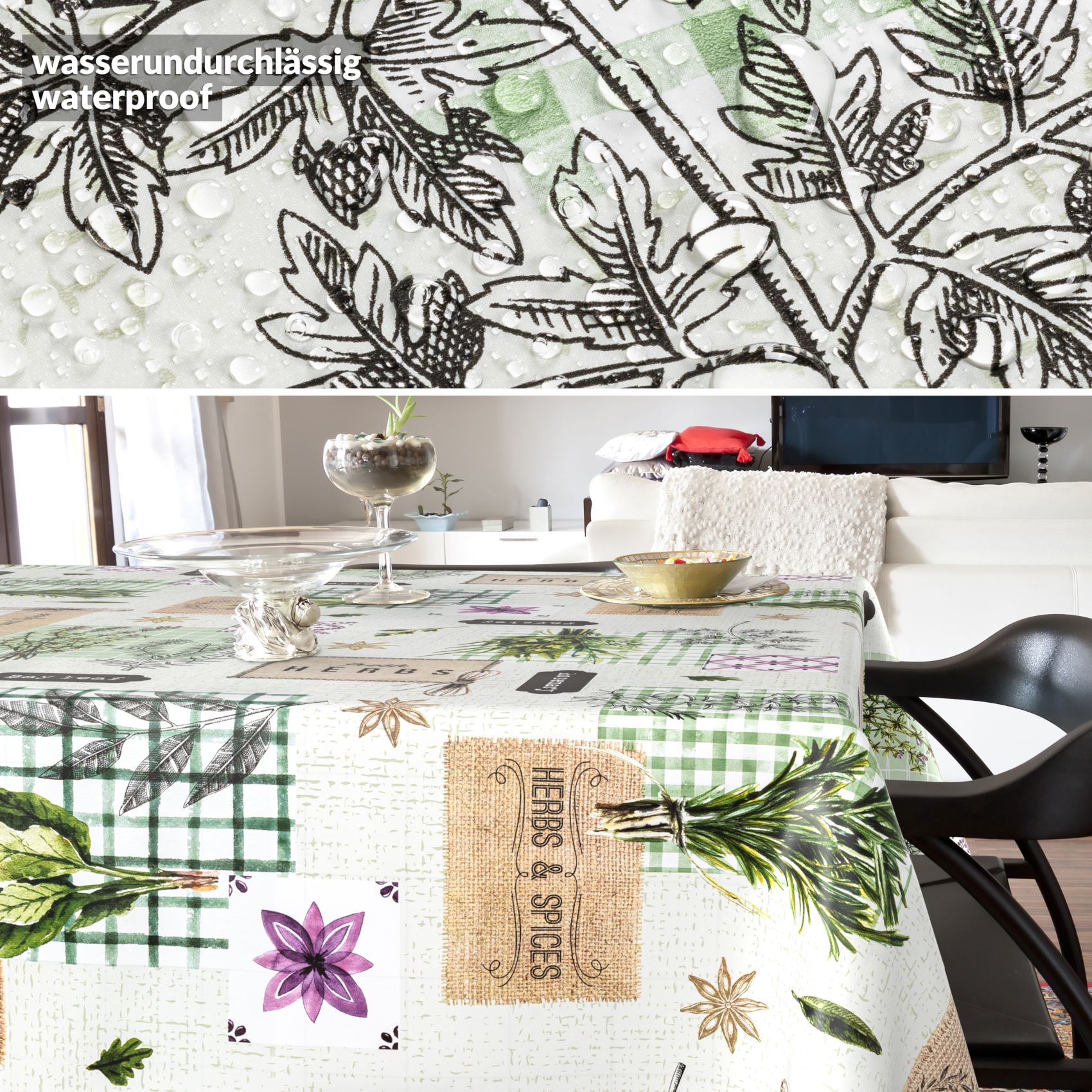 C02331E_SQ_40 Wachstischdecke Wachstuch Tischdecke Wachstuch Meterware Tischdecke abwaschbar Gartentischdecke Kräuter