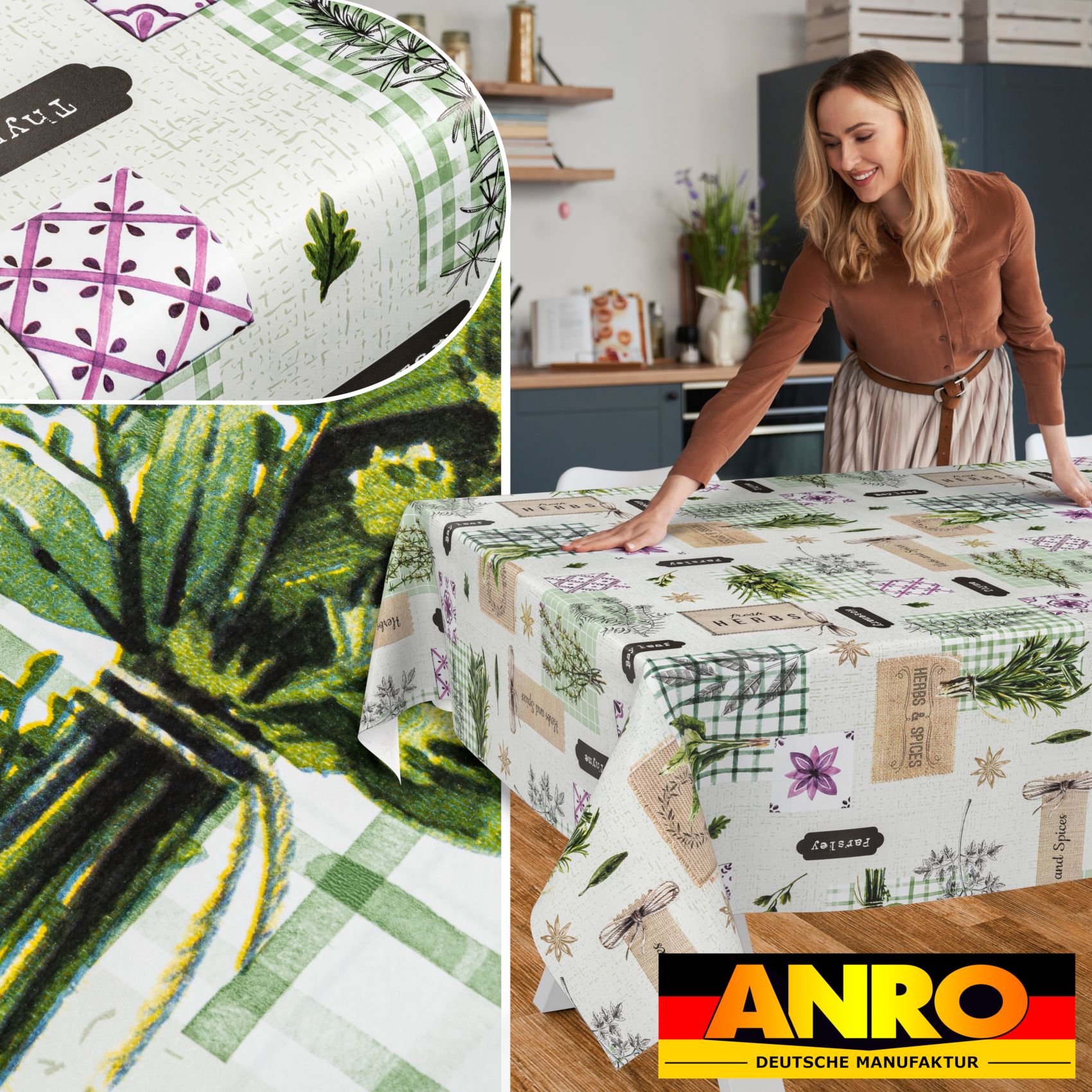 C02331E_SQ_50 Wachstischdecke Wachstuch Tischdecke Wachstuch Meterware Tischdecke abwaschbar Gartentischdecke Kräuter