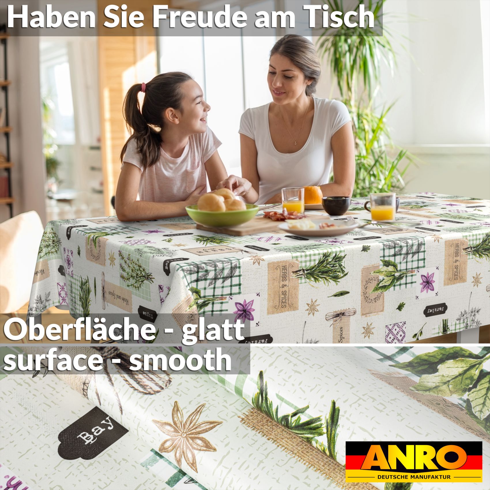 C02331E_SQ_90 Wachstischdecke Wachstuch Tischdecke Wachstuch Meterware Tischdecke abwaschbar Gartentischdecke Kräuter