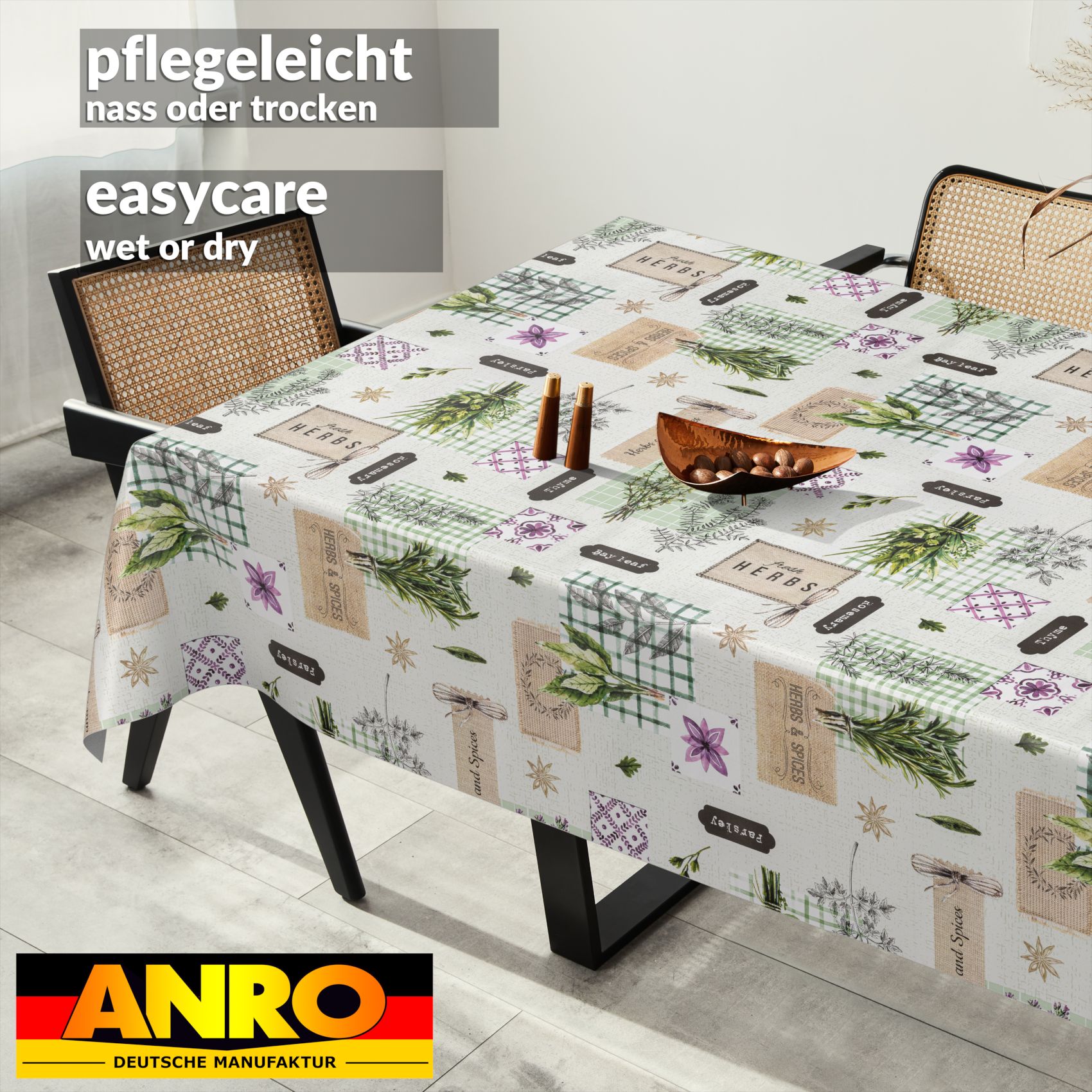 C02331E_SQ_91 Wachstischdecke Wachstuch Tischdecke Wachstuch Meterware Tischdecke abwaschbar Gartentischdecke Kräuter