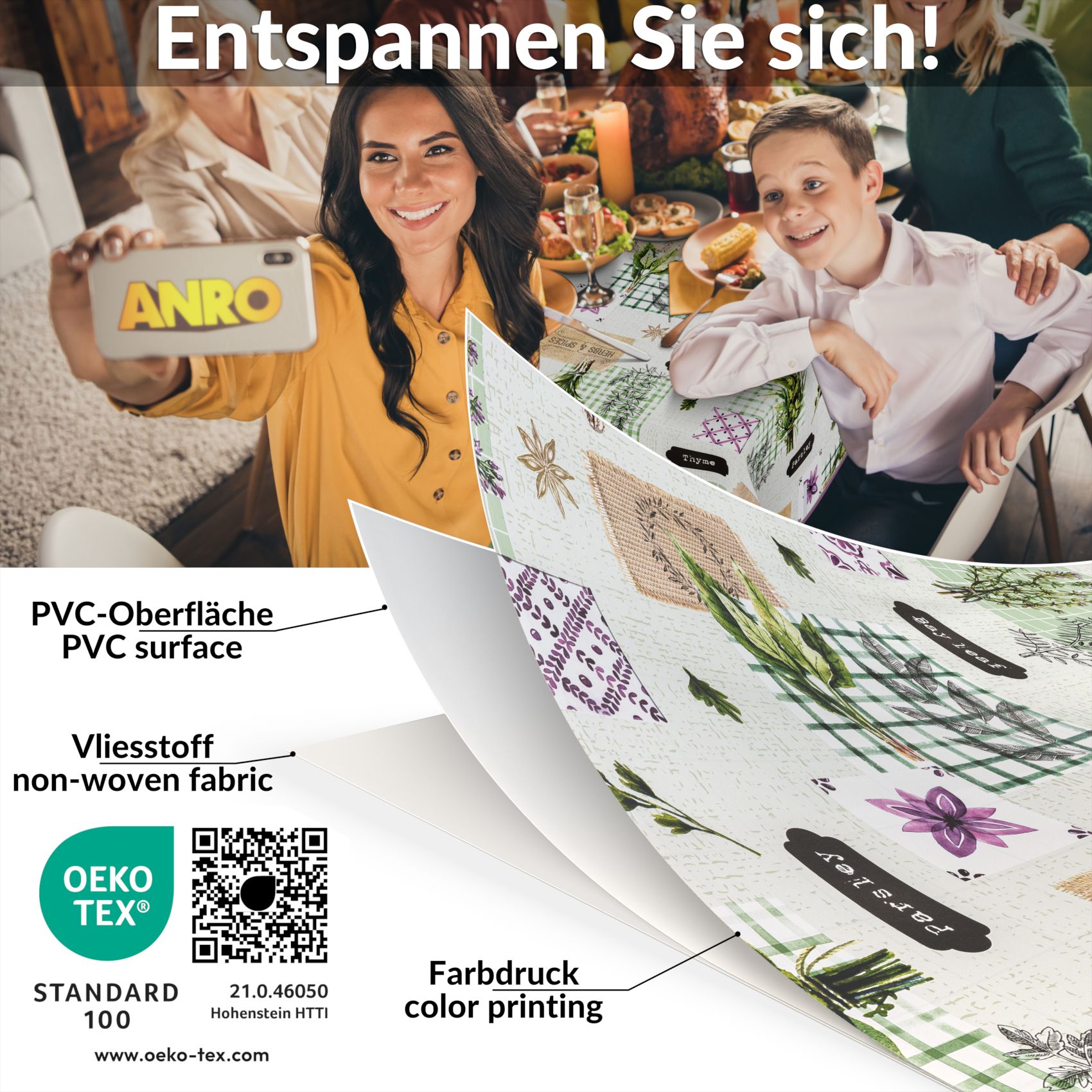 C02331E_80 Wachstischdecke Wachstuch Tischdecke Wachstuch Meterware Tischdecke abwaschbar Gartentischdecke Kräuter