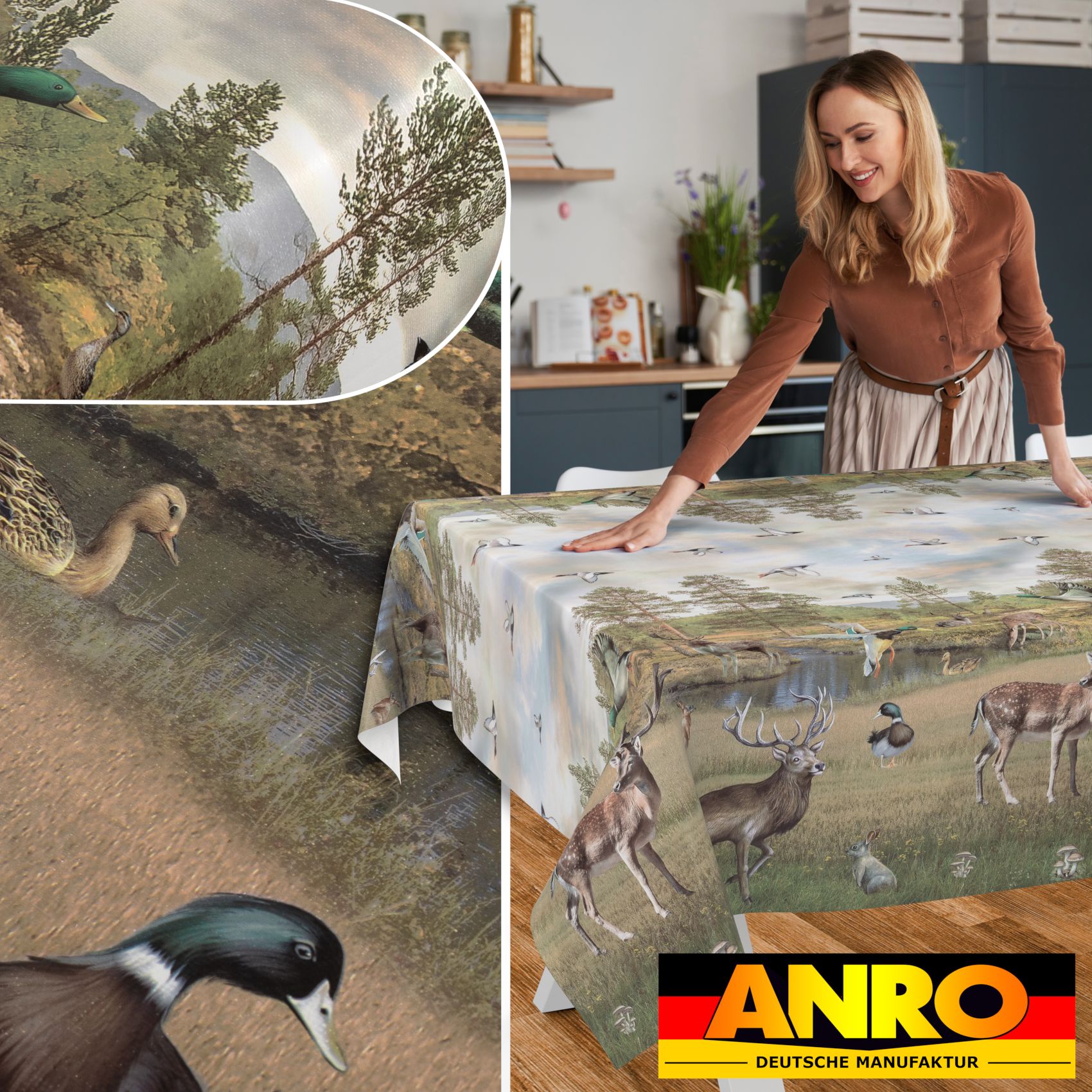 D0170AE_SQ_50 Wachstischdecke Wachstuch Tischdecke Wachstuch Meterware Tischdecke abwaschbar Gartentischdecke Jagt Fotoprint