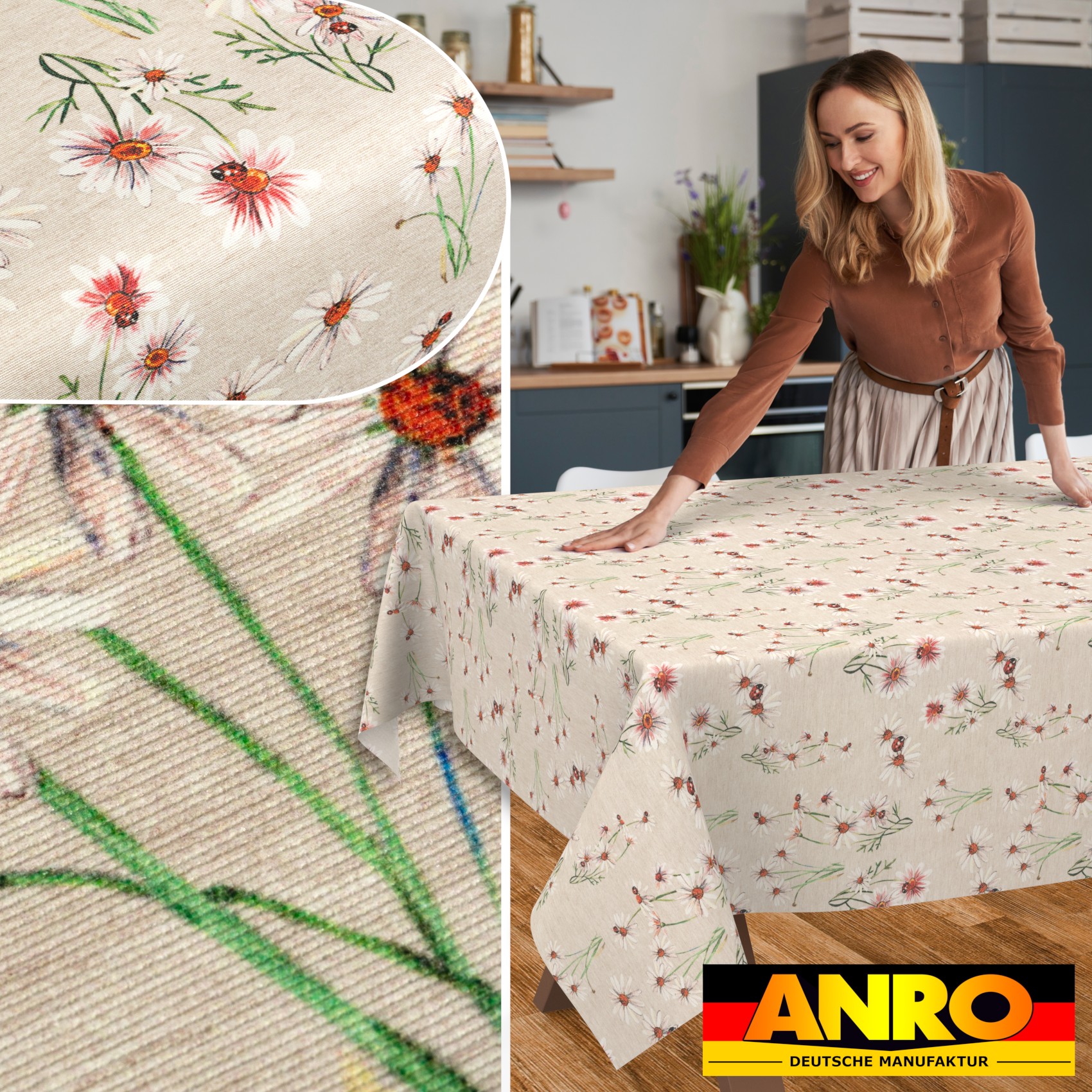 GTGANNA-66_SQ_50 Tischdecke abwaschbar Tischtuch Tischwäsche Gartentischdecke Stofftischdecke Baumwolle Polyester Fortuna