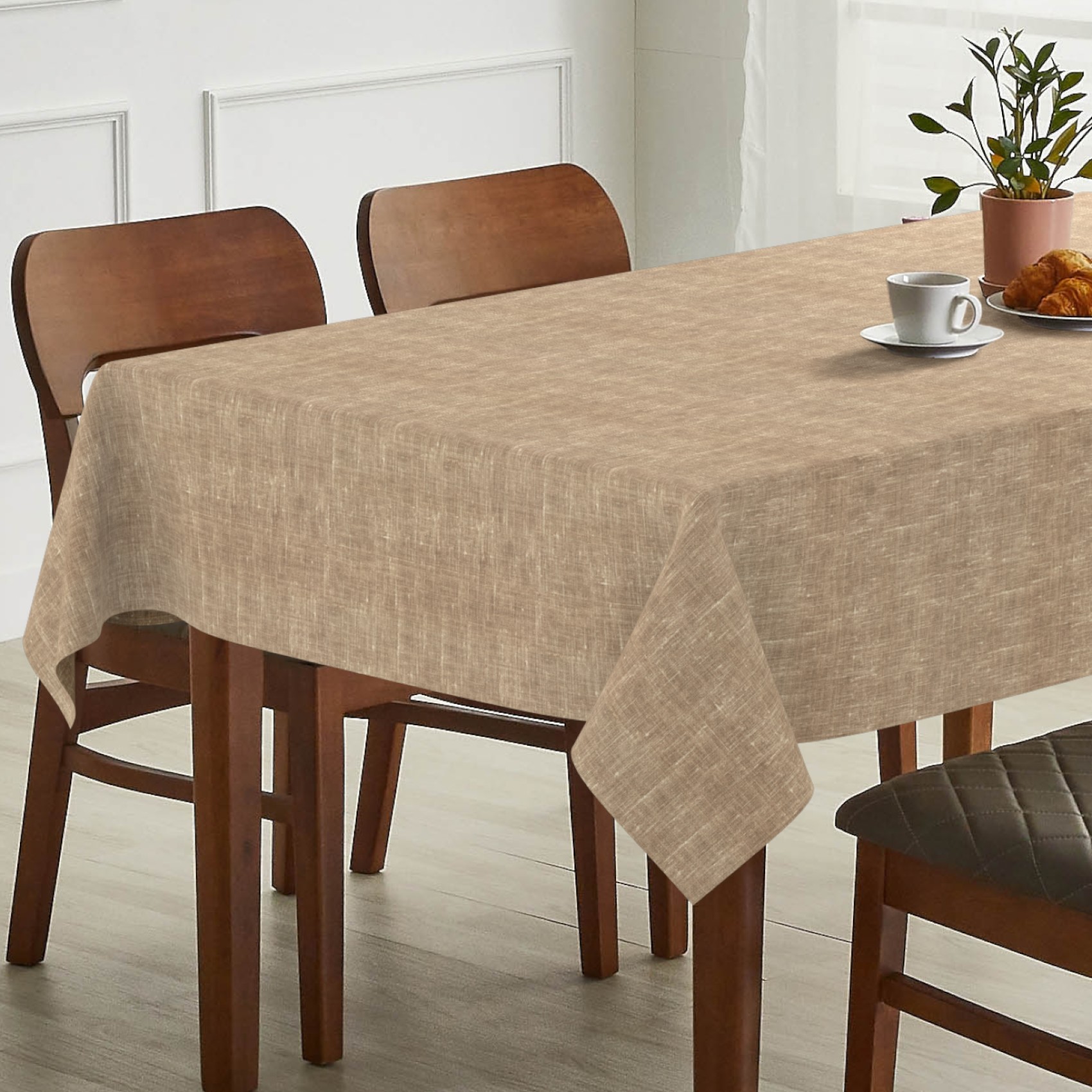 GTGANNA-102_SQ_13 Tischdecke abwaschbar Tischtuch Tischwäsche Gartentischdecke Stofftischdecke Leinenoptik Baumwolle Leinen Uni Sand