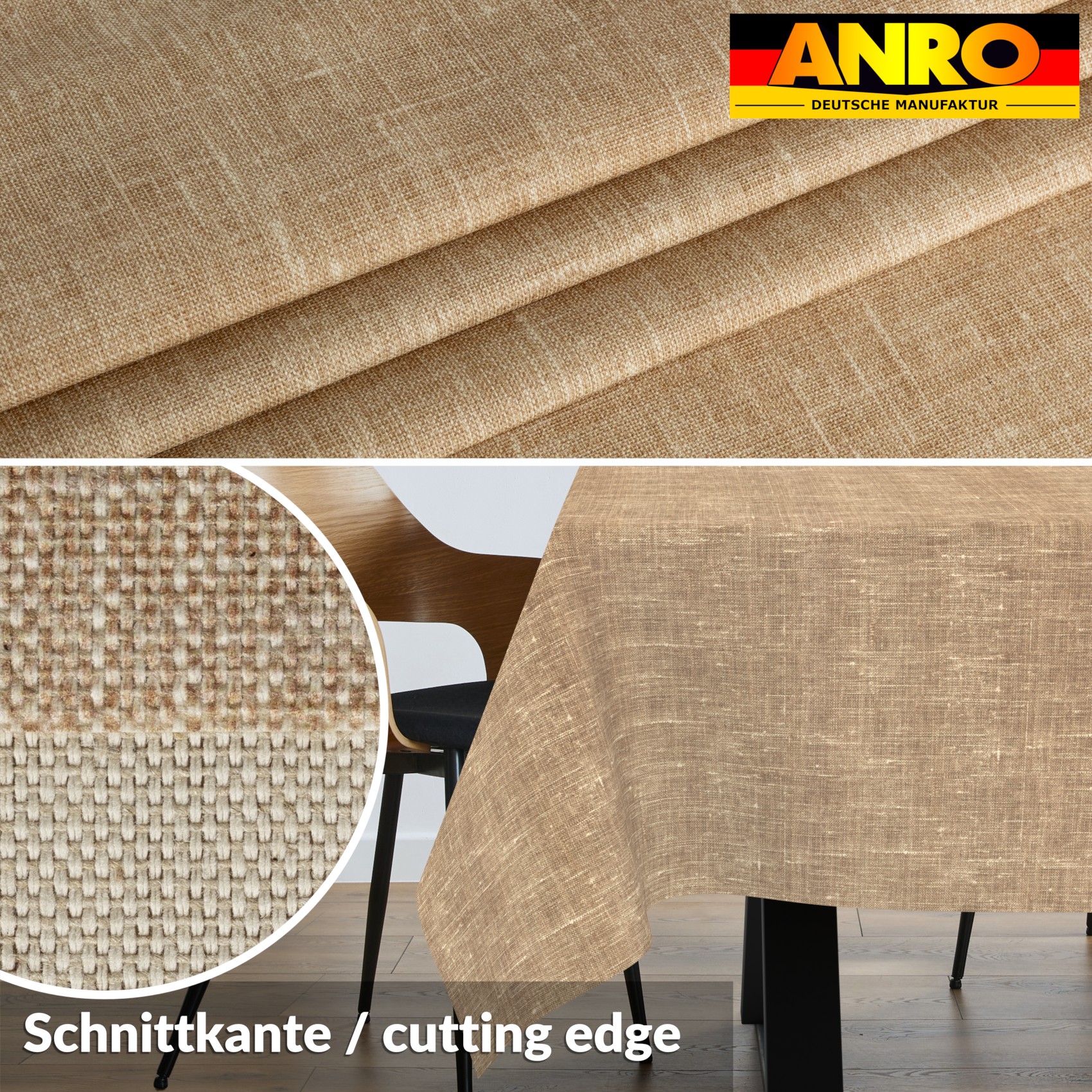 GTGANNA-102_SQ_30 Tischdecke abwaschbar Tischtuch Tischwäsche Gartentischdecke Stofftischdecke Leinenoptik Baumwolle Leinen Uni Sand