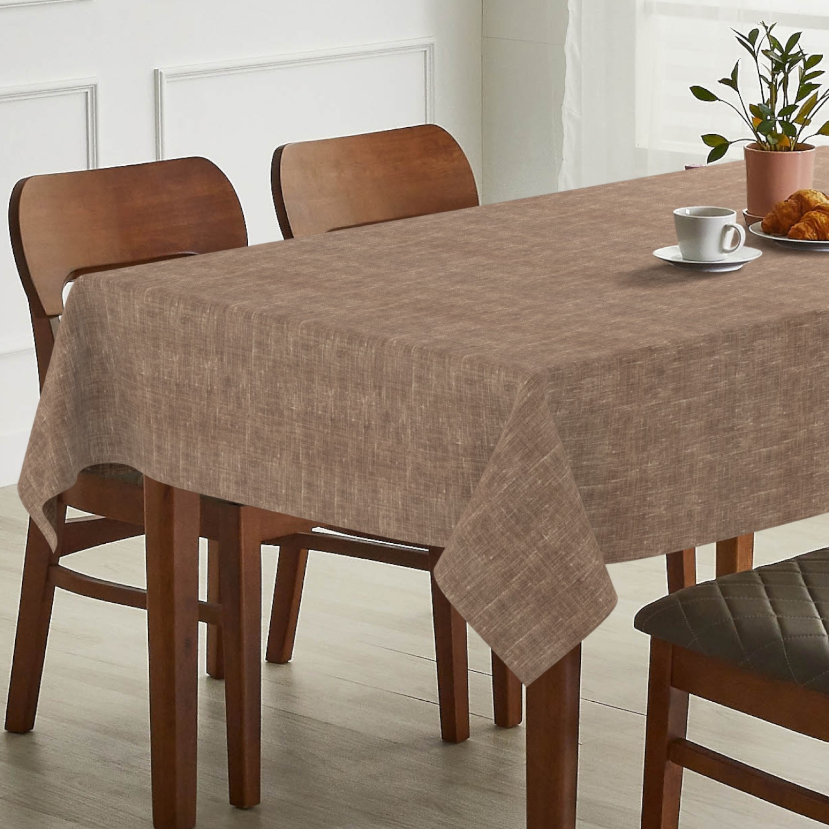 GTGANNA-103_SQ_13 Tischdecke abwaschbar Tischtuch Tischwäsche Gartentischdecke Stofftischdecke Leinenoptik Baumwolle Leinen Uni Schoko