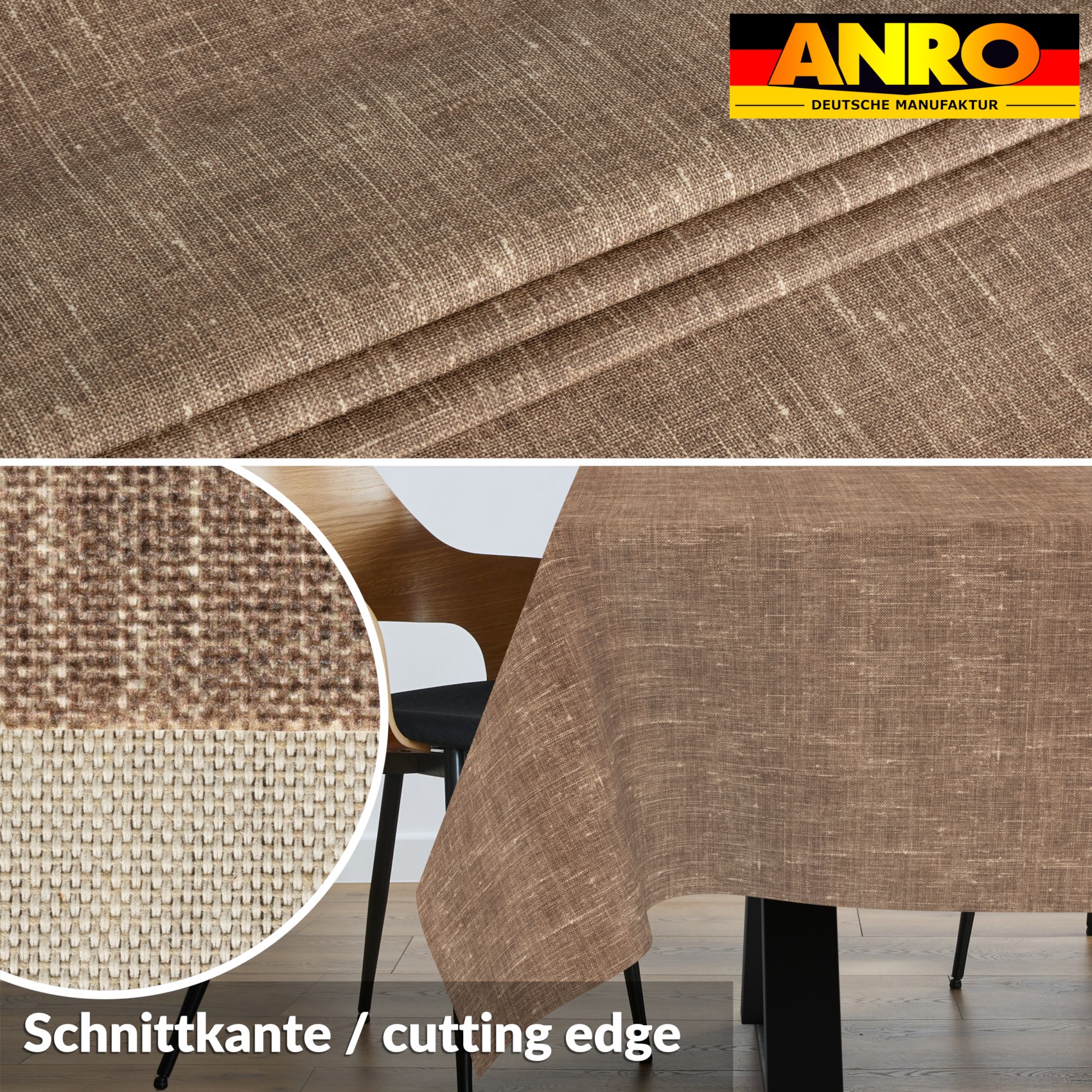 GTGANNA-103_SQ_30 Tischdecke abwaschbar Tischtuch Tischwäsche Gartentischdecke Stofftischdecke Leinenoptik Baumwolle Leinen Uni Schoko