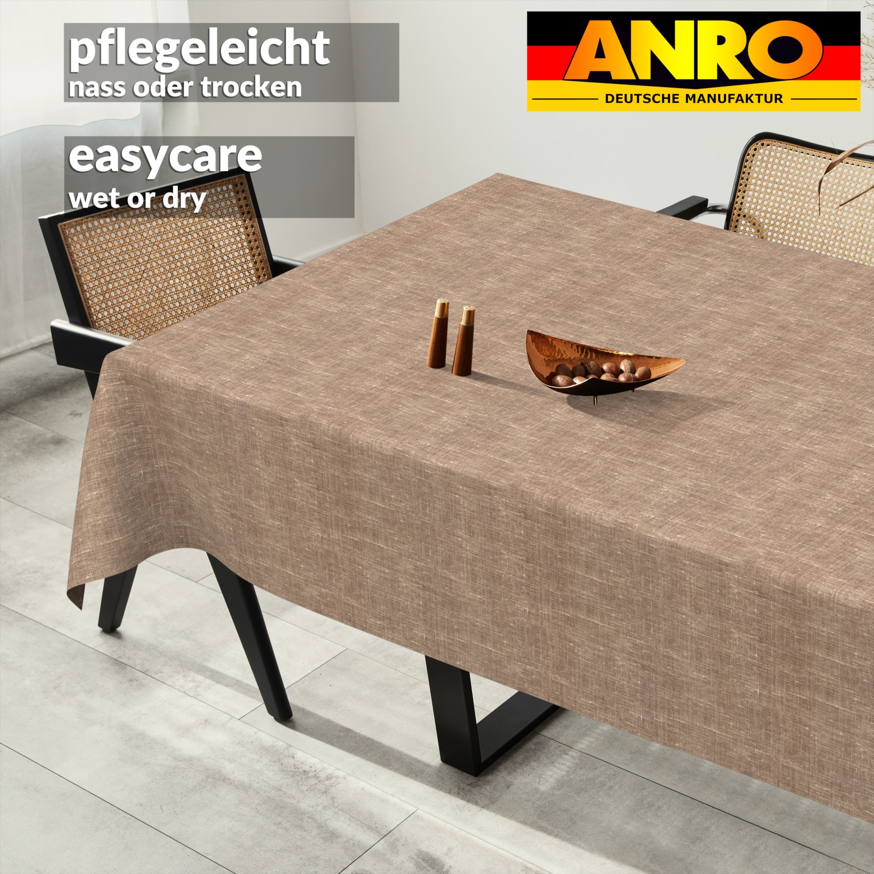 GTGANNA-103_SQ_91 Tischdecke abwaschbar Tischtuch Tischwäsche Gartentischdecke Stofftischdecke Leinenoptik Baumwolle Leinen Uni Schoko