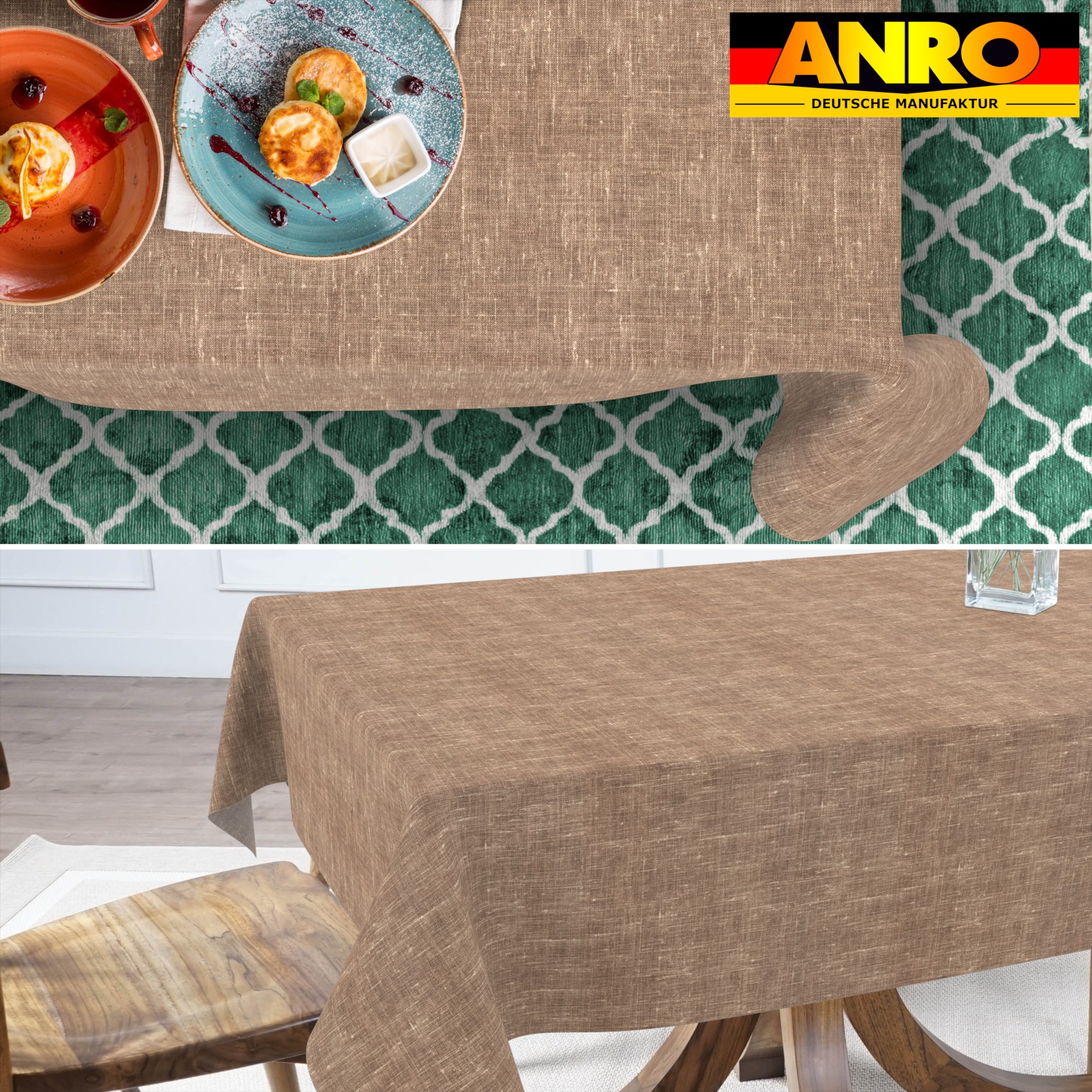 GTGANNA-103_SQ_70 Tischdecke abwaschbar Tischtuch Tischwäsche Gartentischdecke Stofftischdecke Leinenoptik Baumwolle Leinen Uni Schoko