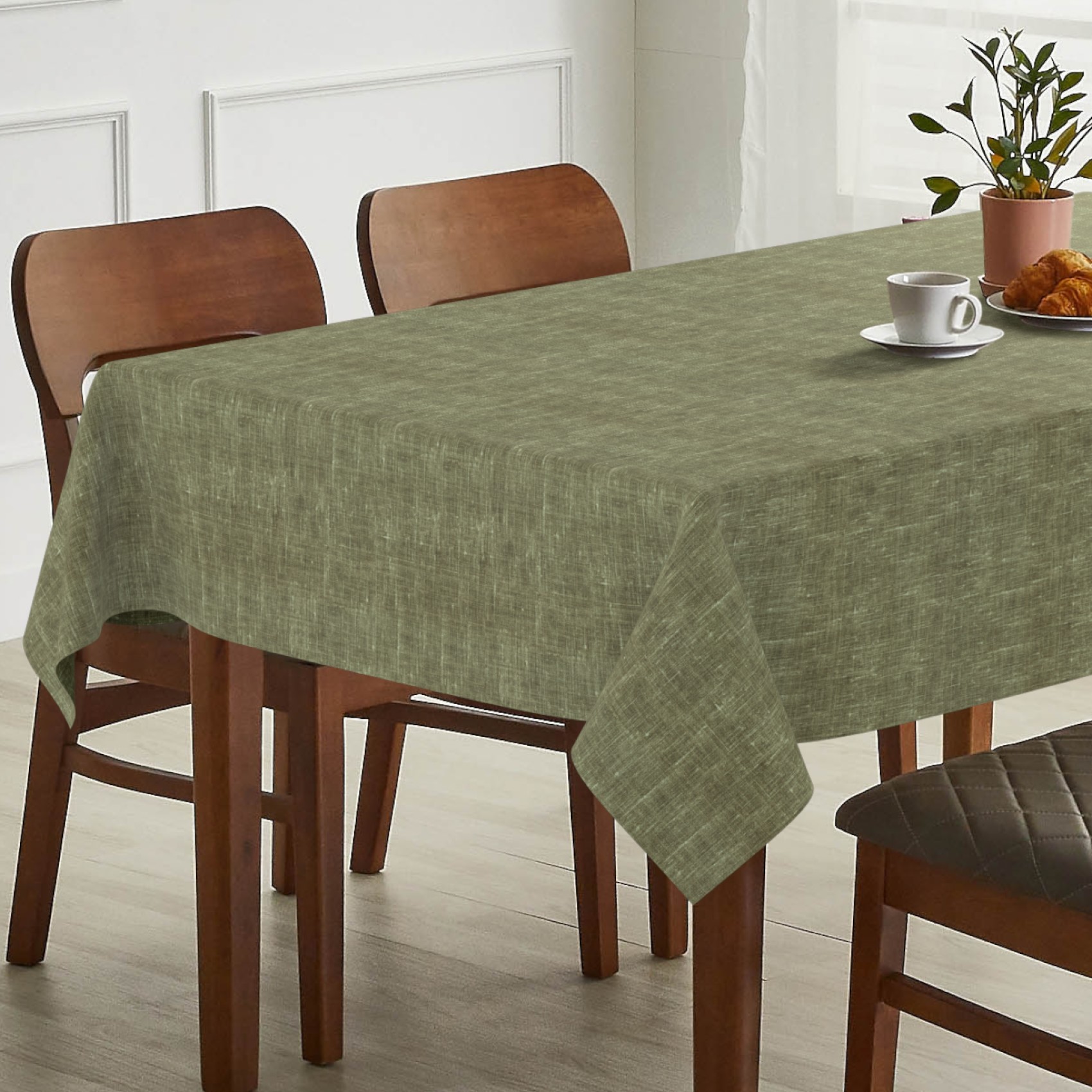 Tischdecke abwaschbar Tischtuch Tischwäsche Gartentischdecke Stofftischdecke Leinenoptik Baumwolle Leinen Uni Olive