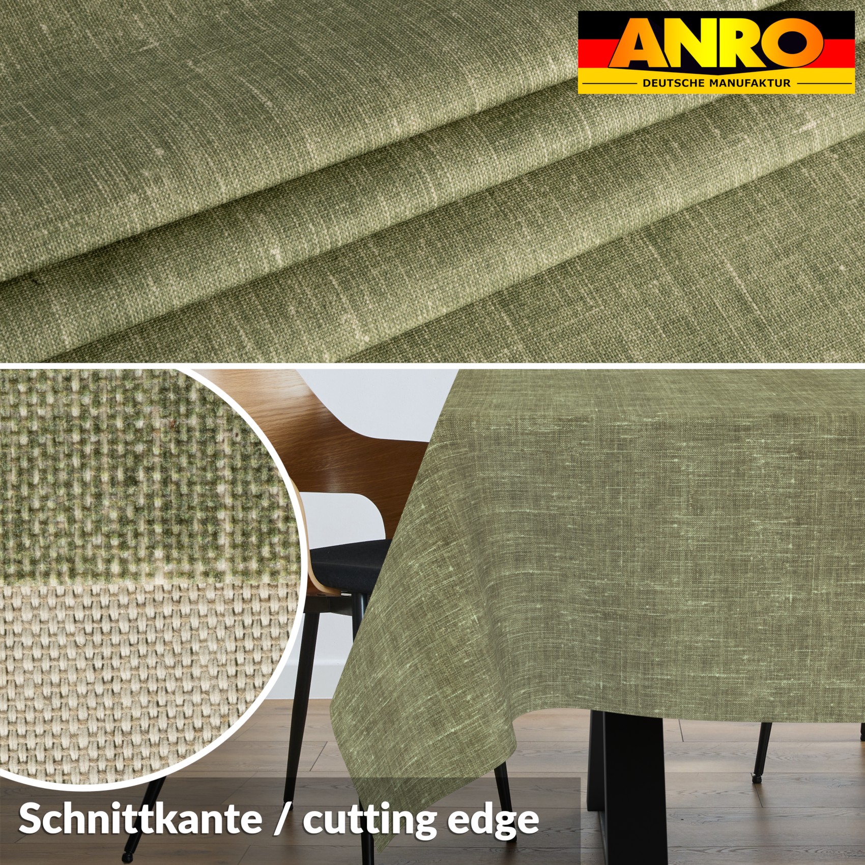 Tischdecke abwaschbar Tischtuch Tischwäsche Gartentischdecke Stofftischdecke Leinenoptik Baumwolle Leinen Uni Olive