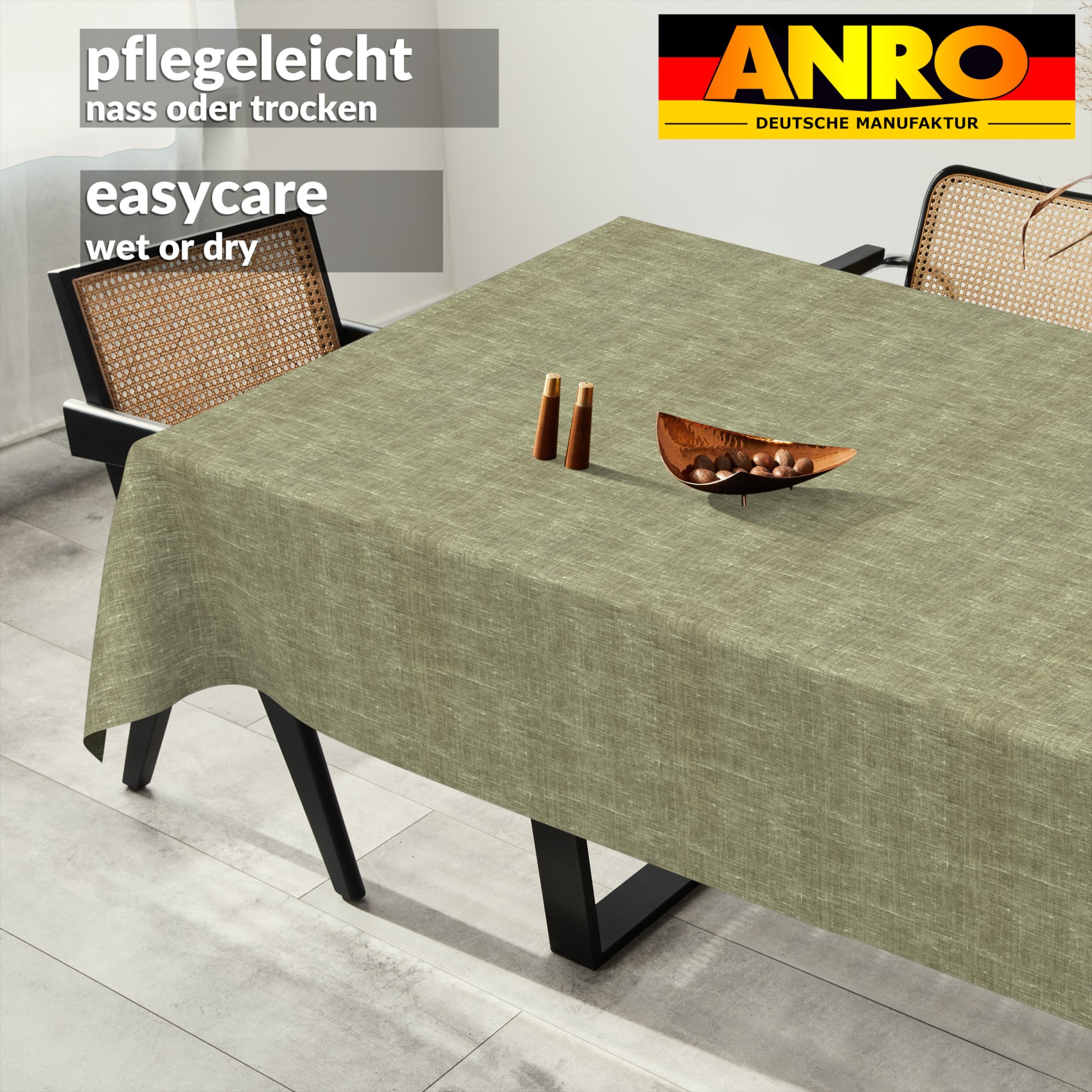 Tischdecke abwaschbar Tischtuch Tischwäsche Gartentischdecke Stofftischdecke Leinenoptik Baumwolle Leinen Uni Olive
