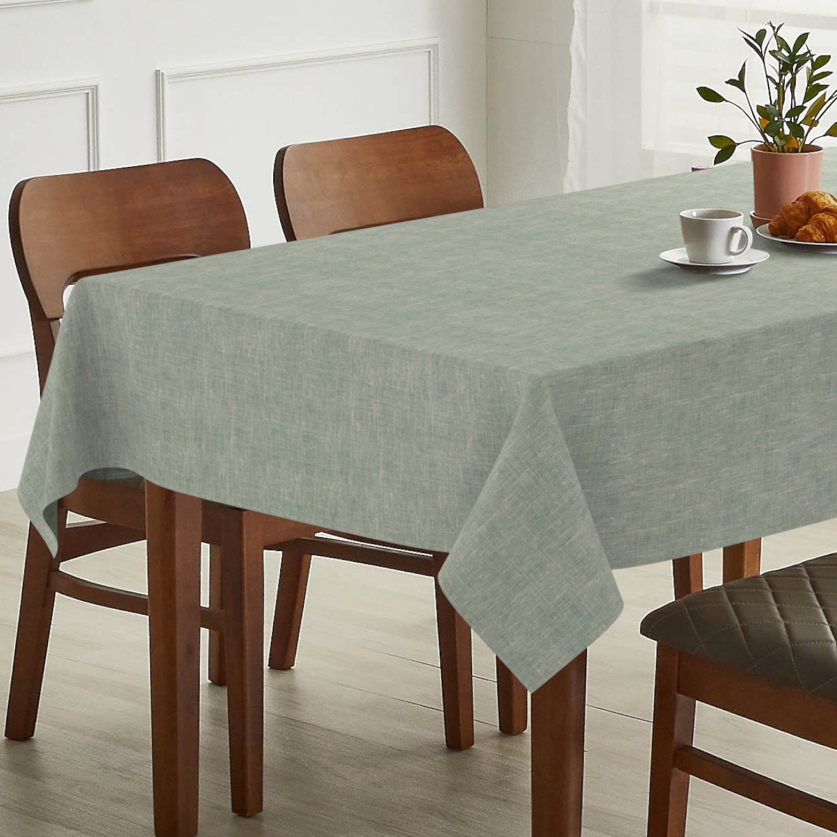 GTGANNA-106_SQ_13 Tischdecke abwaschbar Tischtuch Tischwäsche Gartentischdecke Stofftischdecke Leinenoptik Baumwolle Leinen Uni Blau