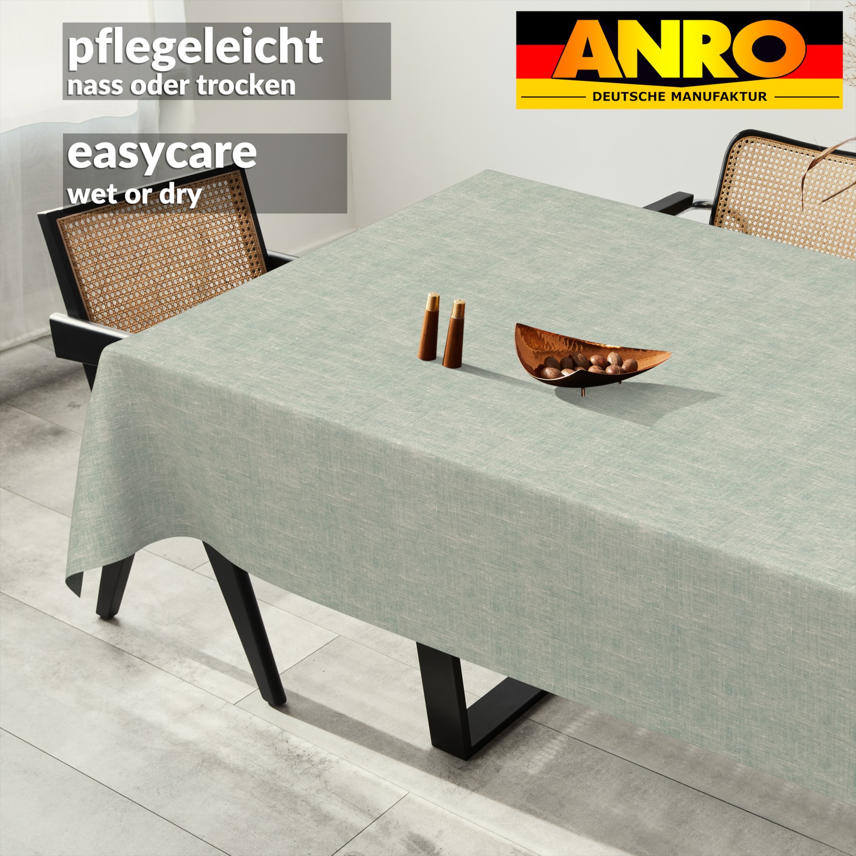 GTGANNA-106_SQ_91 Tischdecke abwaschbar Tischtuch Tischwäsche Gartentischdecke Stofftischdecke Leinenoptik Baumwolle Leinen Uni Blau