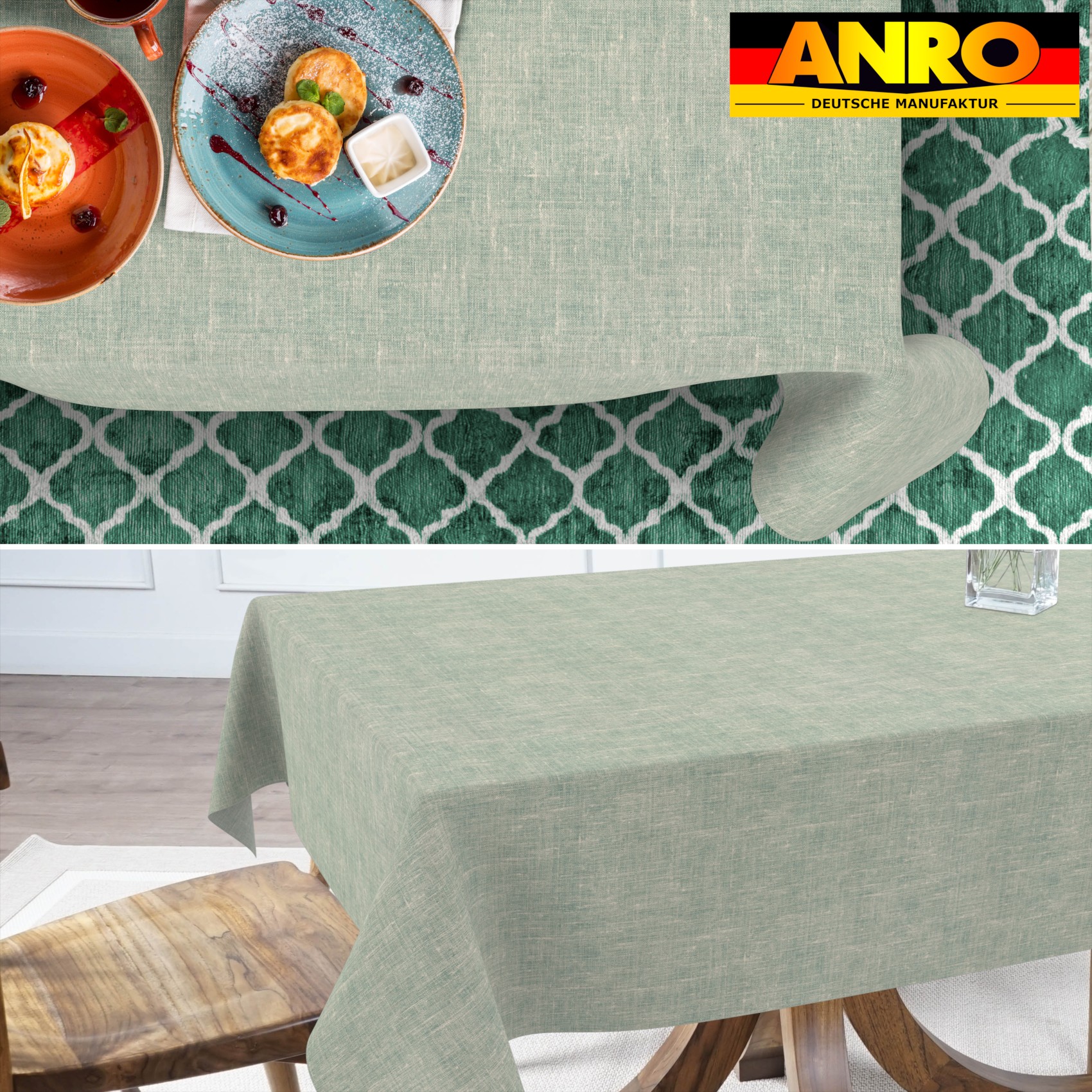 GTGANNA-106_SQ_70 Tischdecke abwaschbar Tischtuch Tischwäsche Gartentischdecke Stofftischdecke Leinenoptik Baumwolle Leinen Uni Blau