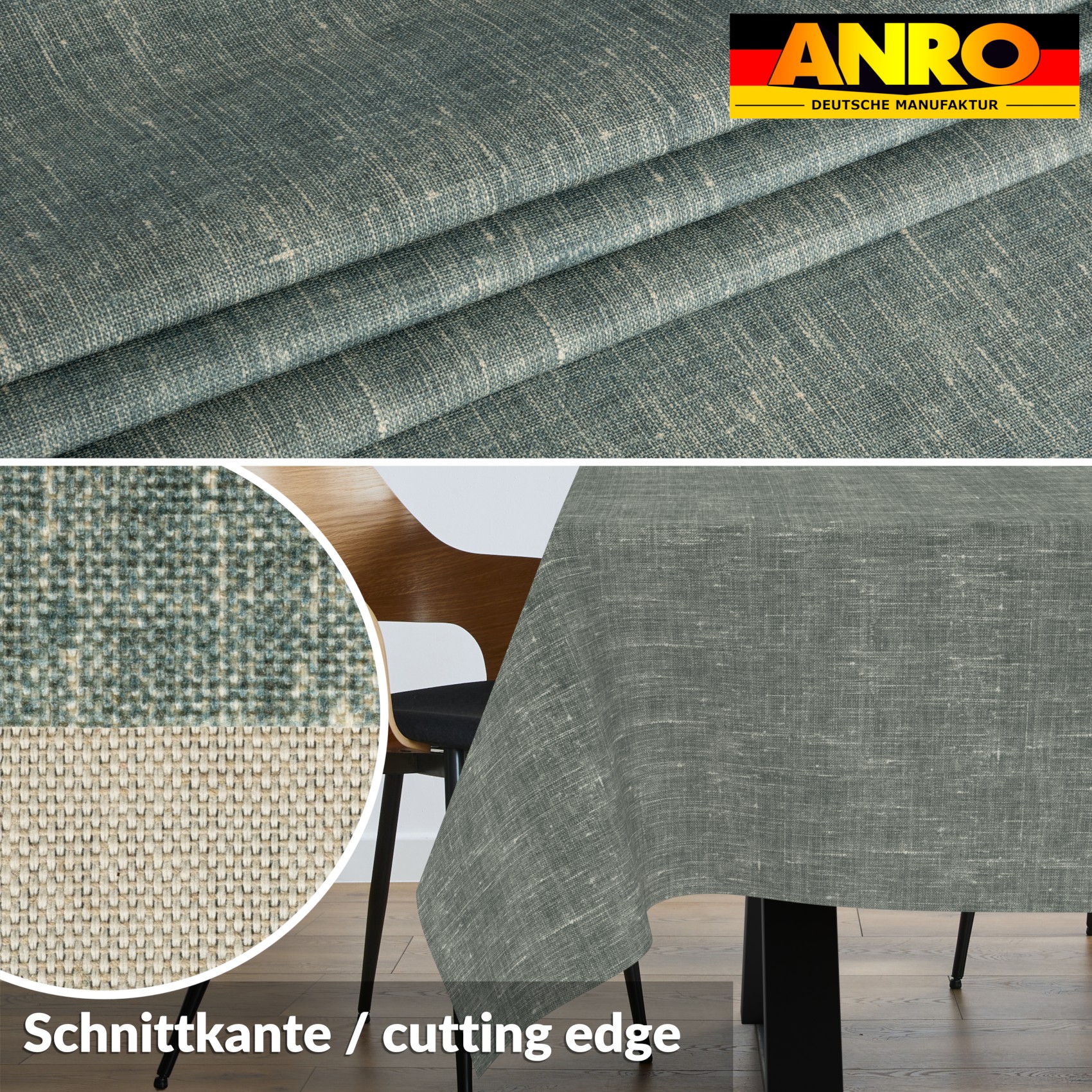 GTGANNA-107_SQ_30 Tischdecke abwaschbar Tischtuch Tischwäsche Gartentischdecke Stofftischdecke Leinenoptik Baumwolle Leinen Uni Petrol