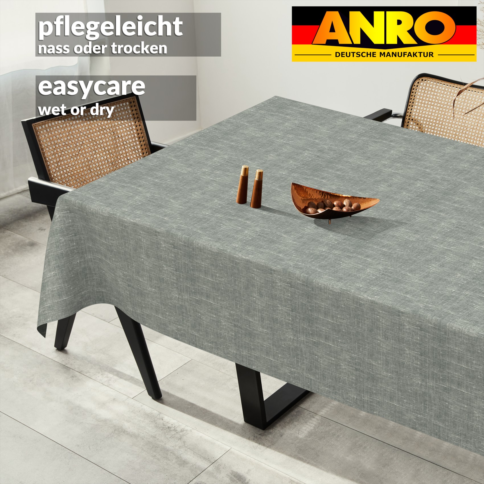 GTGANNA-107_SQ_91 Tischdecke abwaschbar Tischtuch Tischwäsche Gartentischdecke Stofftischdecke Leinenoptik Baumwolle Leinen Uni Petrol