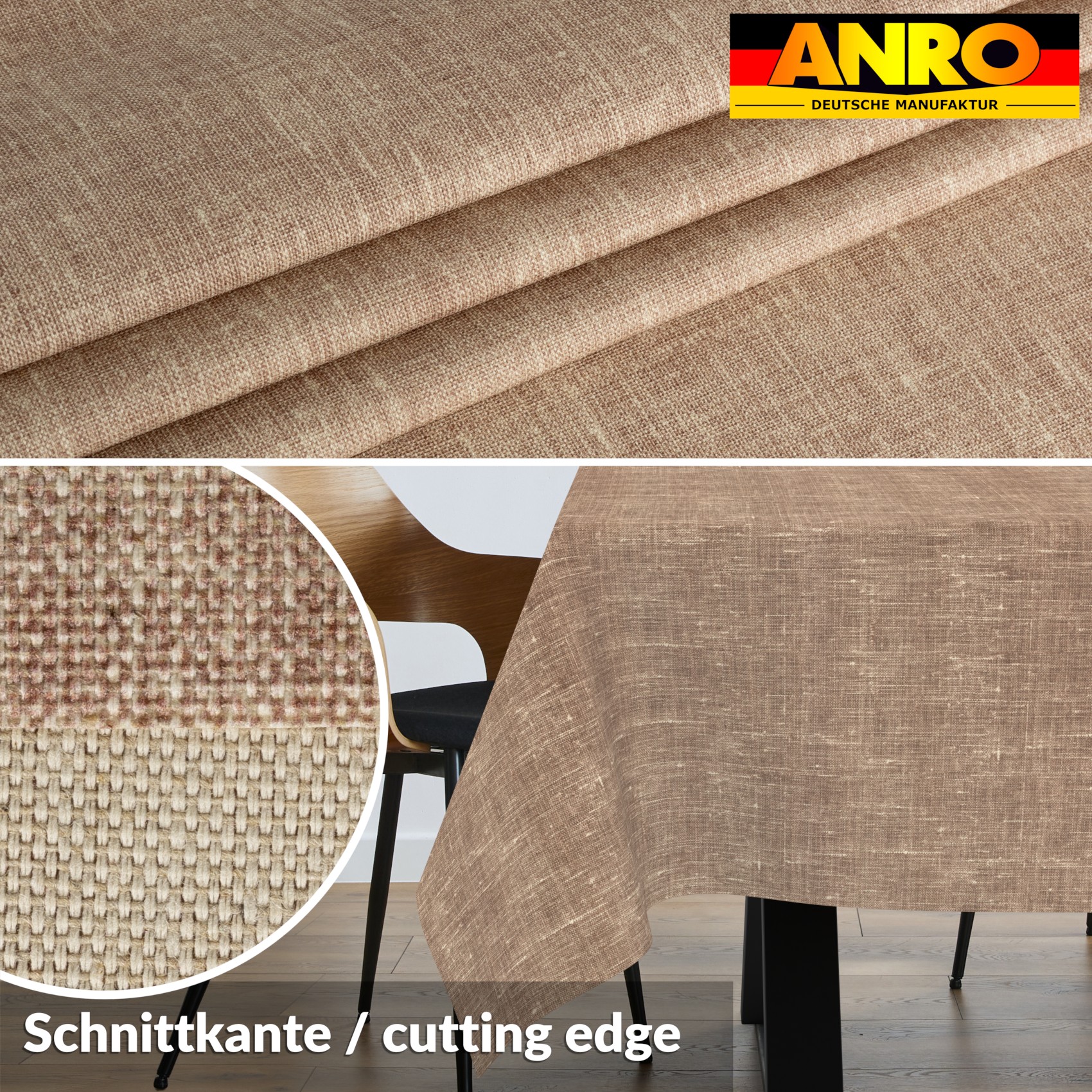 GTGANNA-108_SQ_30 Tischdecke abwaschbar Tischtuch Tischwäsche Gartentischdecke Stofftischdecke Leinenoptik Baumwolle Leinen Uni Hellbraun