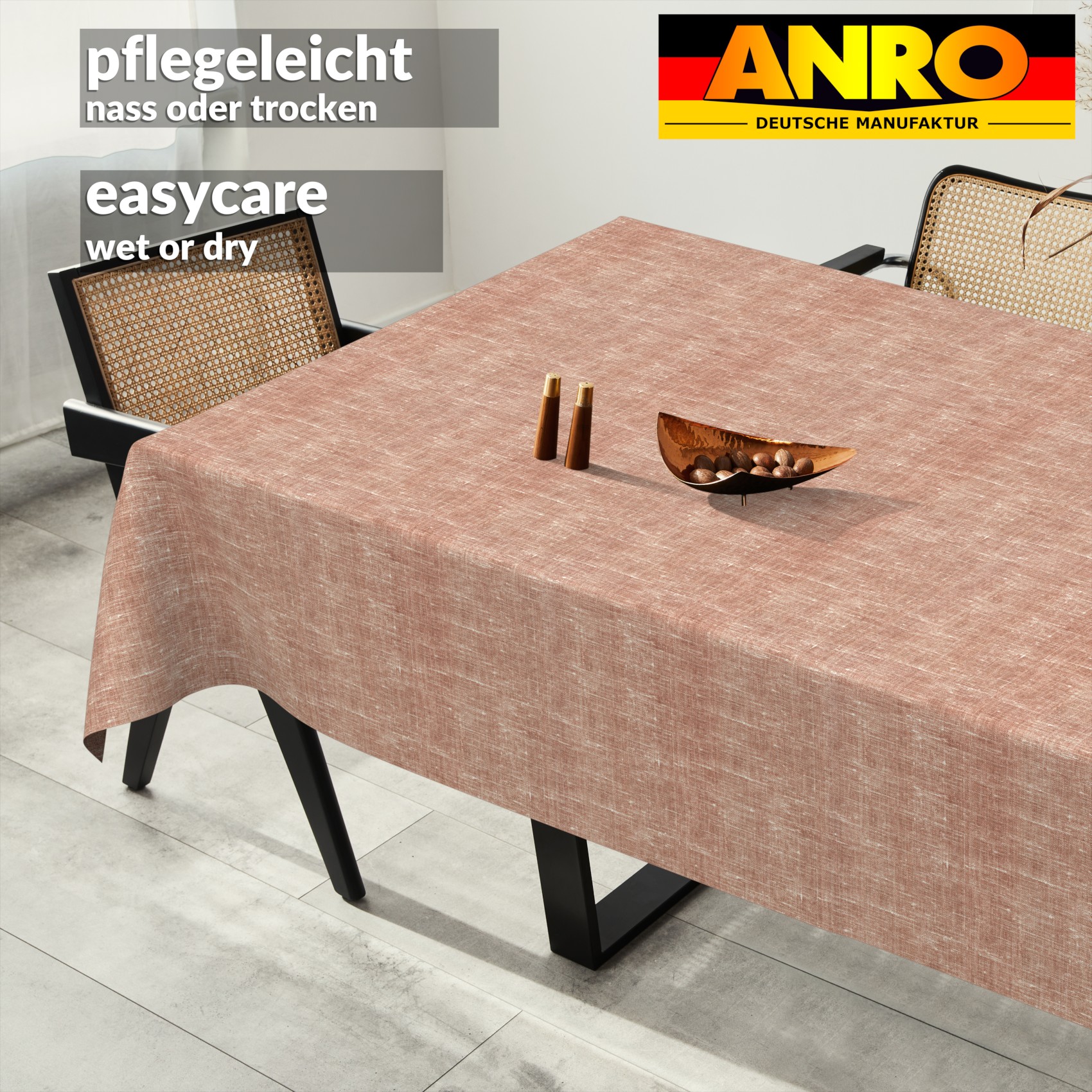 GTGANNA-109_SQ_91 Tischdecke abwaschbar Tischtuch Tischwäsche Gartentischdecke Stofftischdecke Leinenoptik Baumwolle Leinen Uni Rot