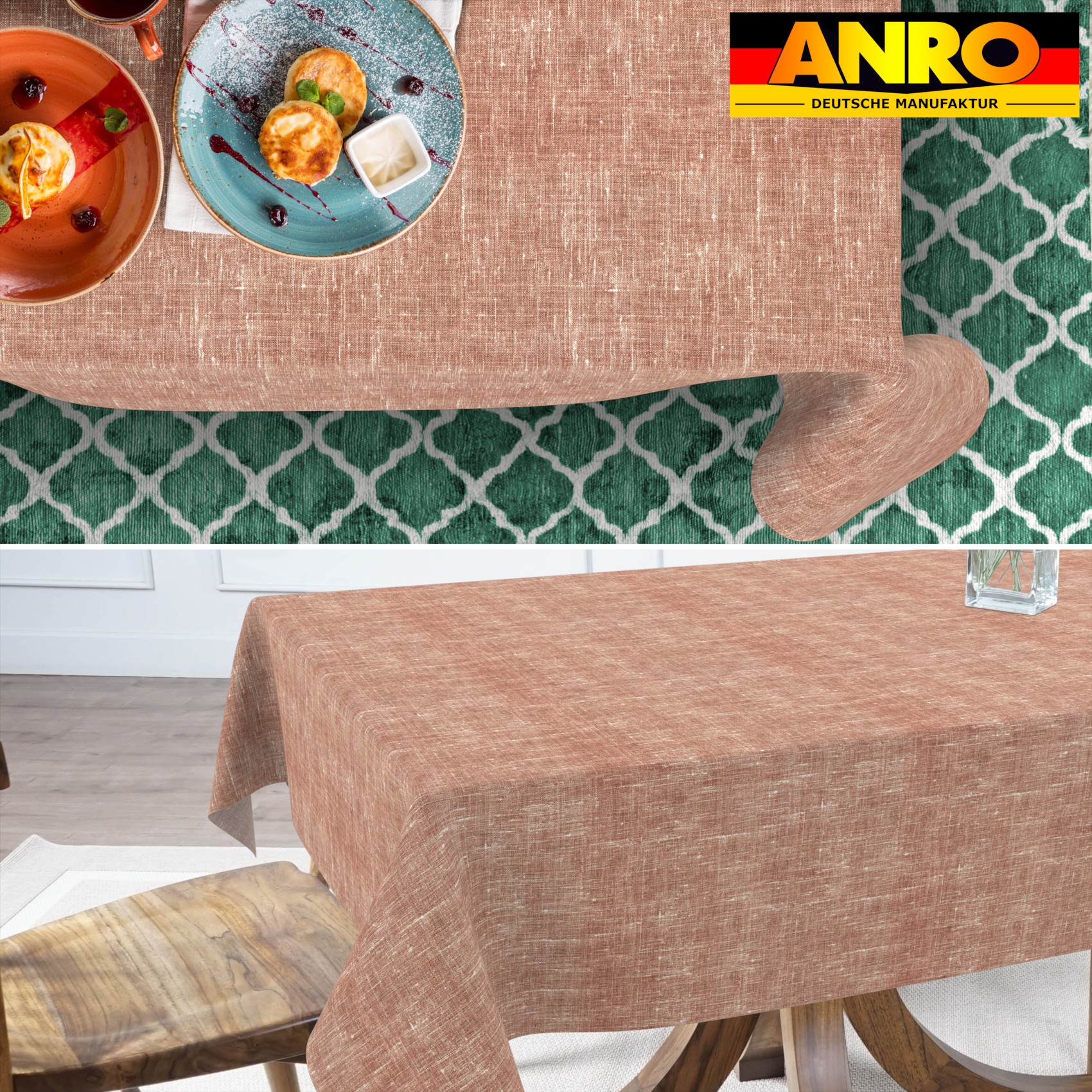 GTGANNA-109_SQ_70 Tischdecke abwaschbar Tischtuch Tischwäsche Gartentischdecke Stofftischdecke Leinenoptik Baumwolle Leinen Uni Rot