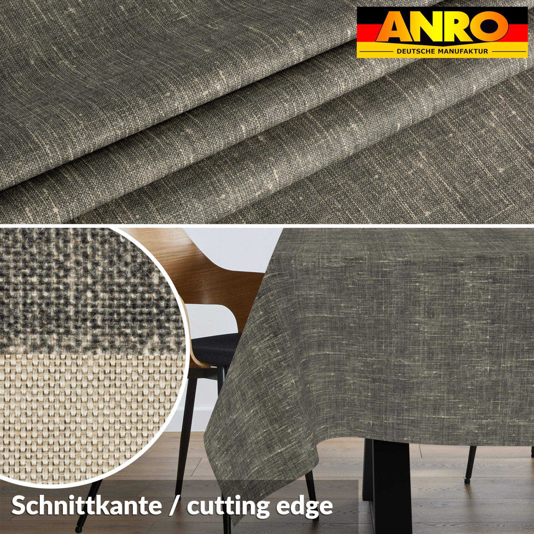 GTGANNA-110_SQ_30 Tischdecke abwaschbar Tischtuch Tischwäsche Gartentischdecke Stofftischdecke Leinenoptik Baumwolle Leinen Uni Anthrazit