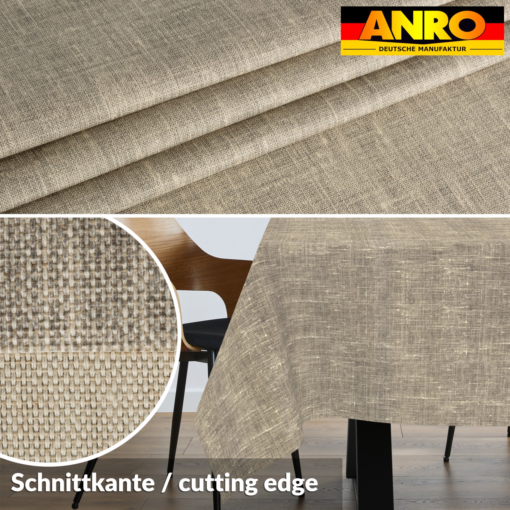 GTGANNA-111_SQ_30 Tischdecke abwaschbar Tischtuch Tischwäsche Gartentischdecke Stofftischdecke Leinenoptik Baumwolle Leinen Uni Grau