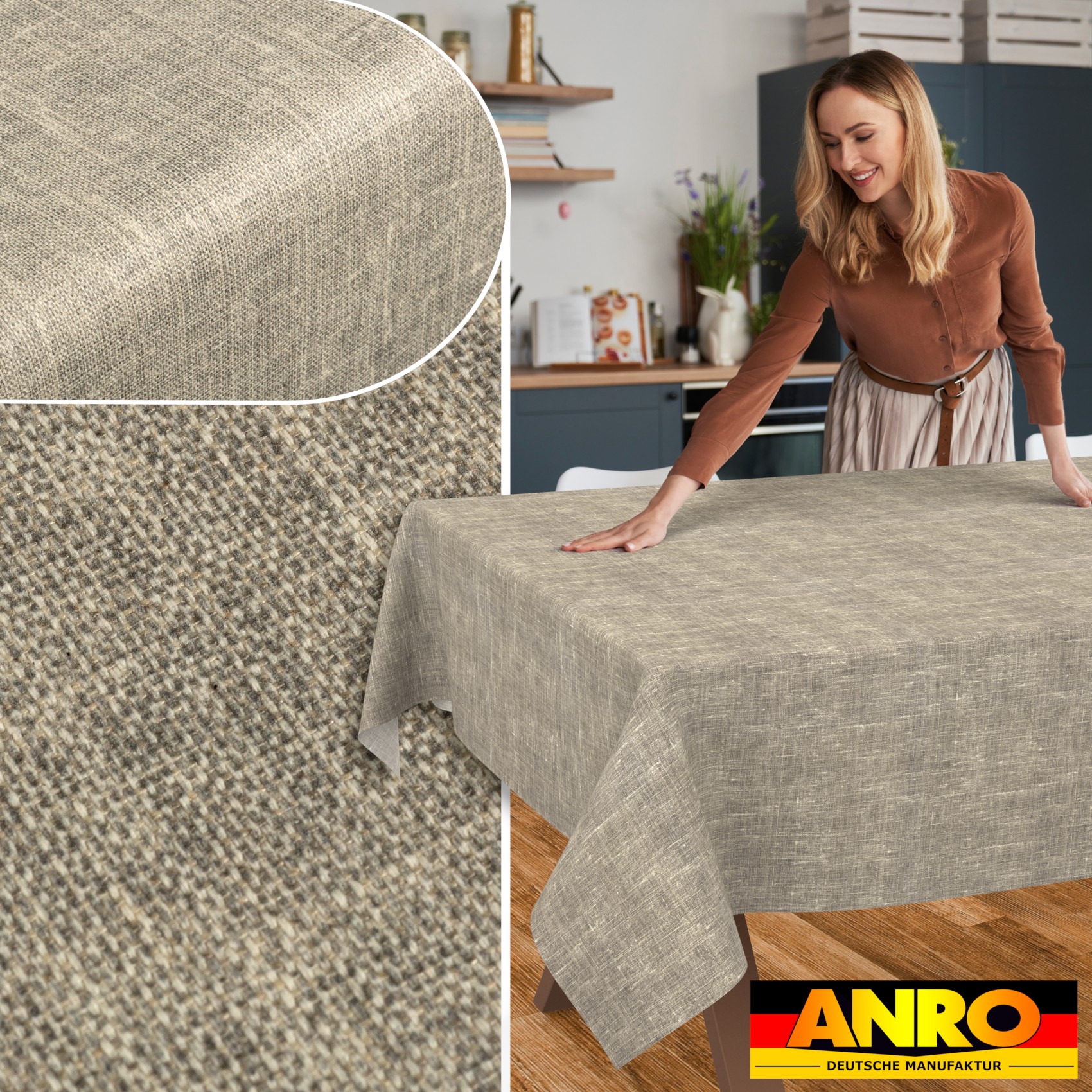 GTGANNA-111_SQ_50 Tischdecke abwaschbar Tischtuch Tischwäsche Gartentischdecke Stofftischdecke Leinenoptik Baumwolle Leinen Uni Grau